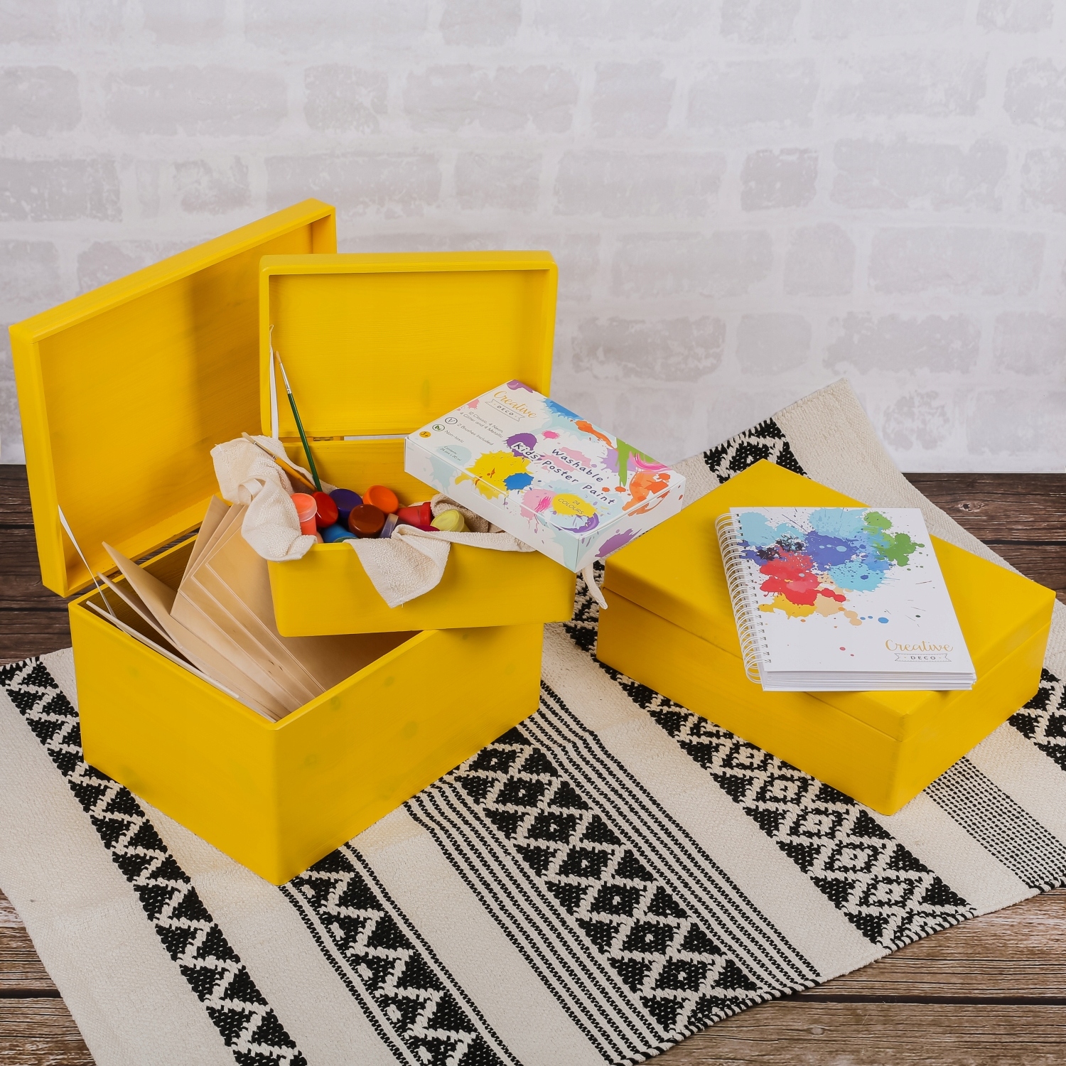 Pudełko drewniane żółte z wiekiem 40x30x24 cm