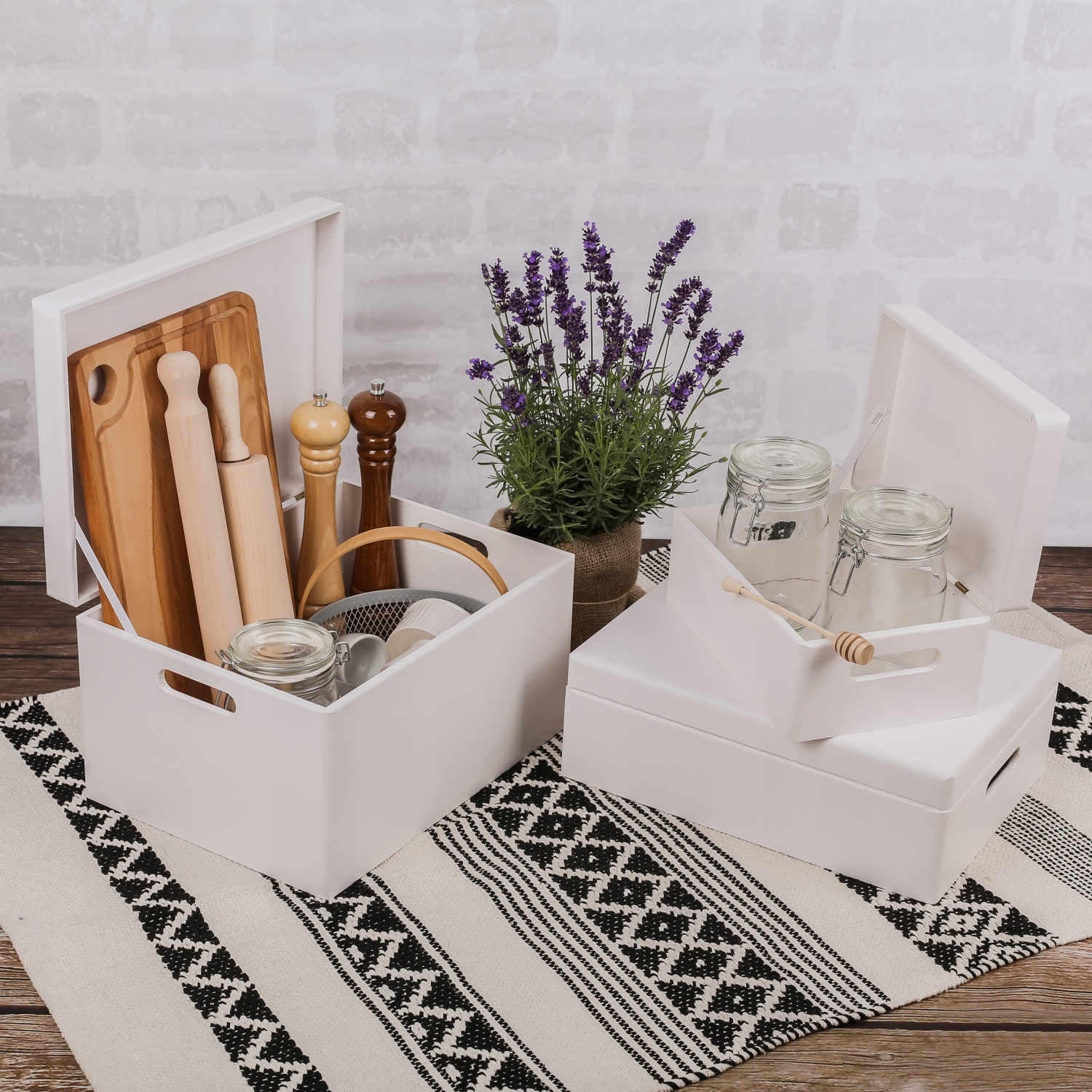 Pudełko drewniane białe z uchwytami 40x30x24 cm