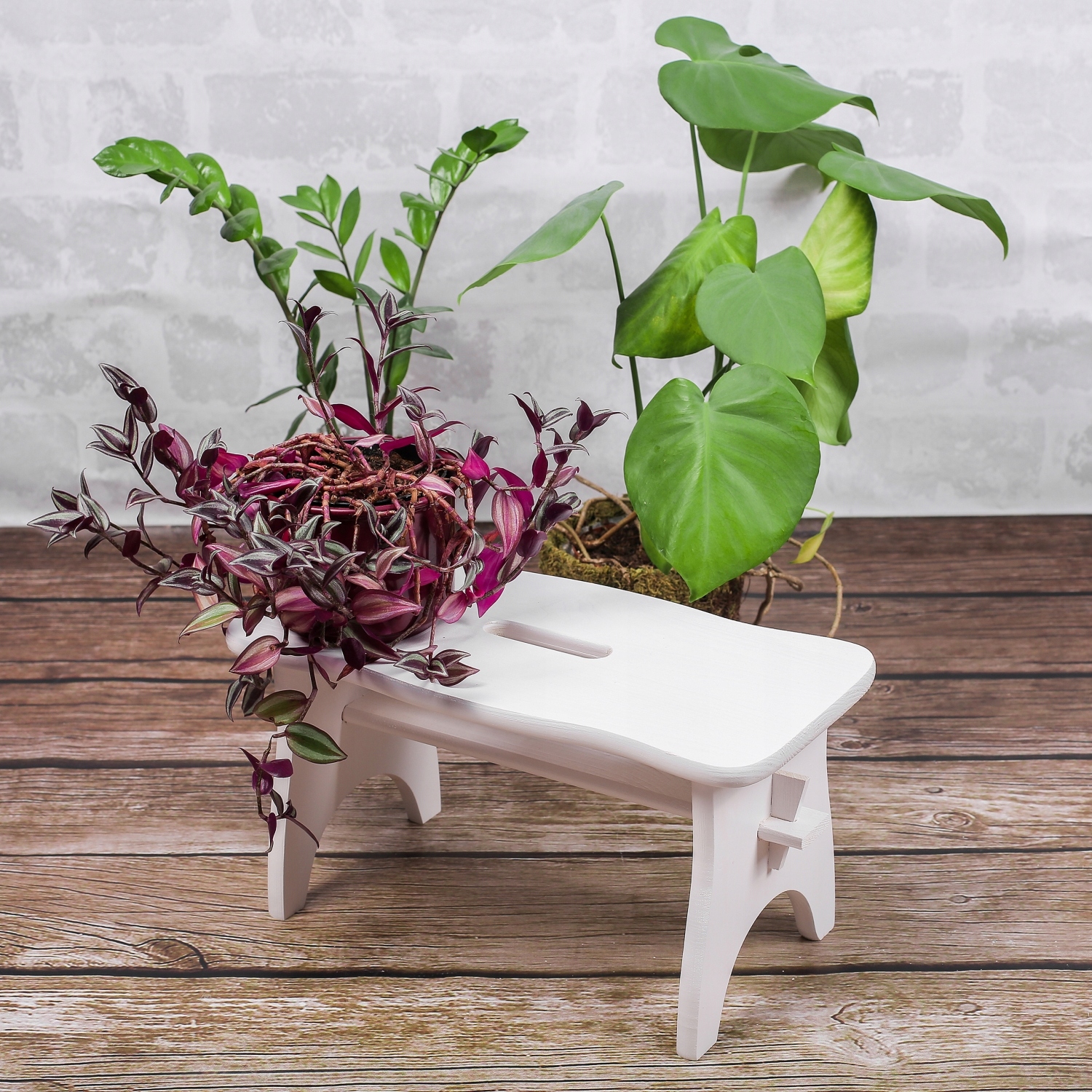 Ryczka biała drewniana mały taboret 38x19x21 cm