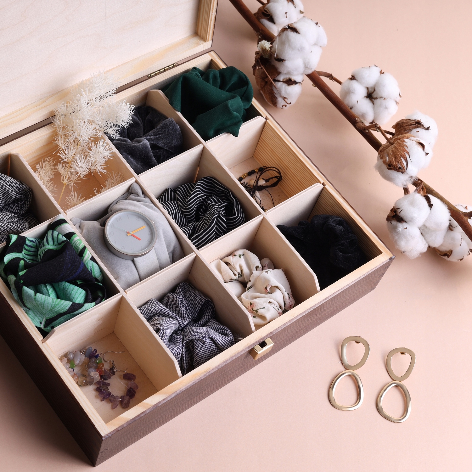 Herbaciarka pudełko na herbatę brązowe 12 przegród