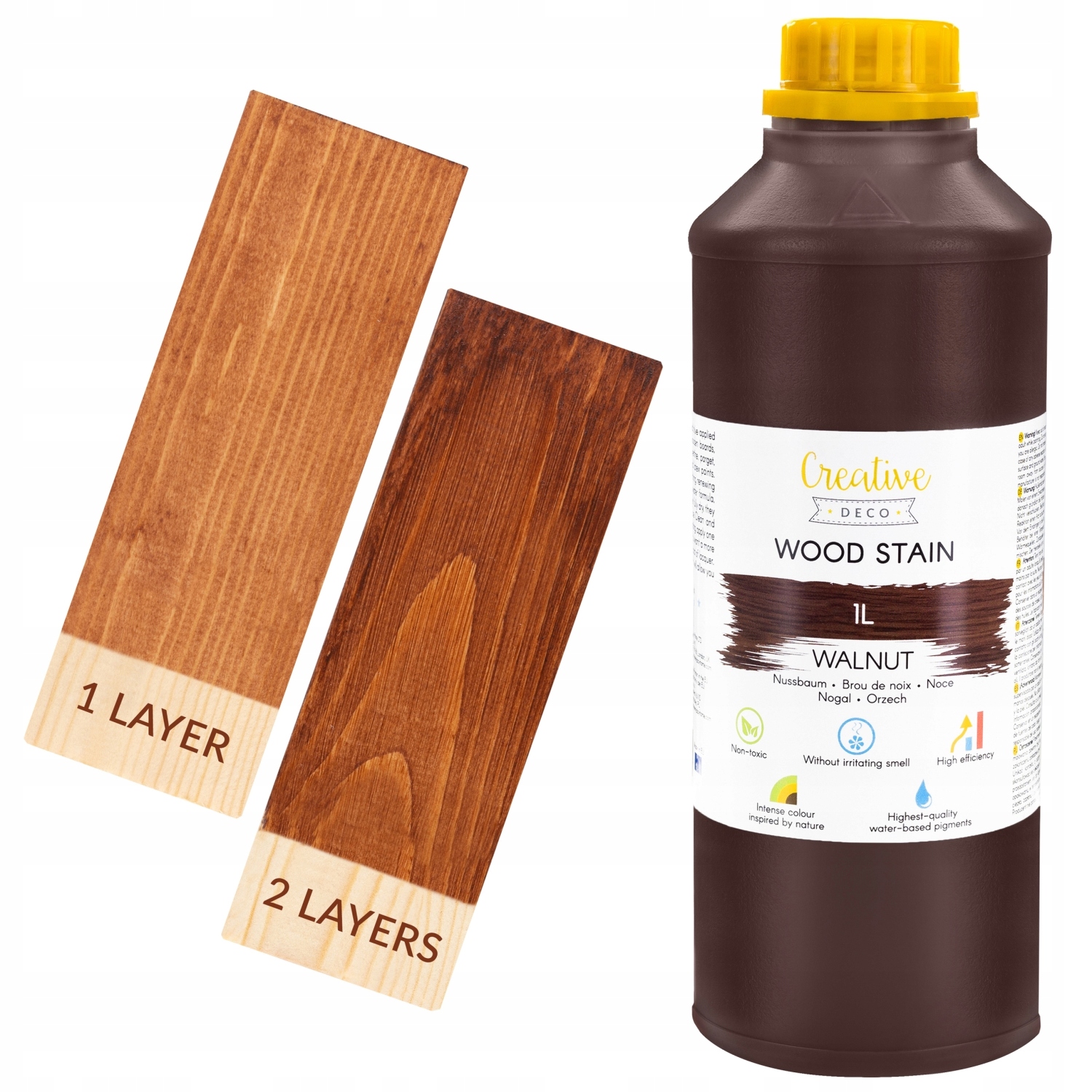 Lakierobejca wodna do drewna orzech butelka 1L