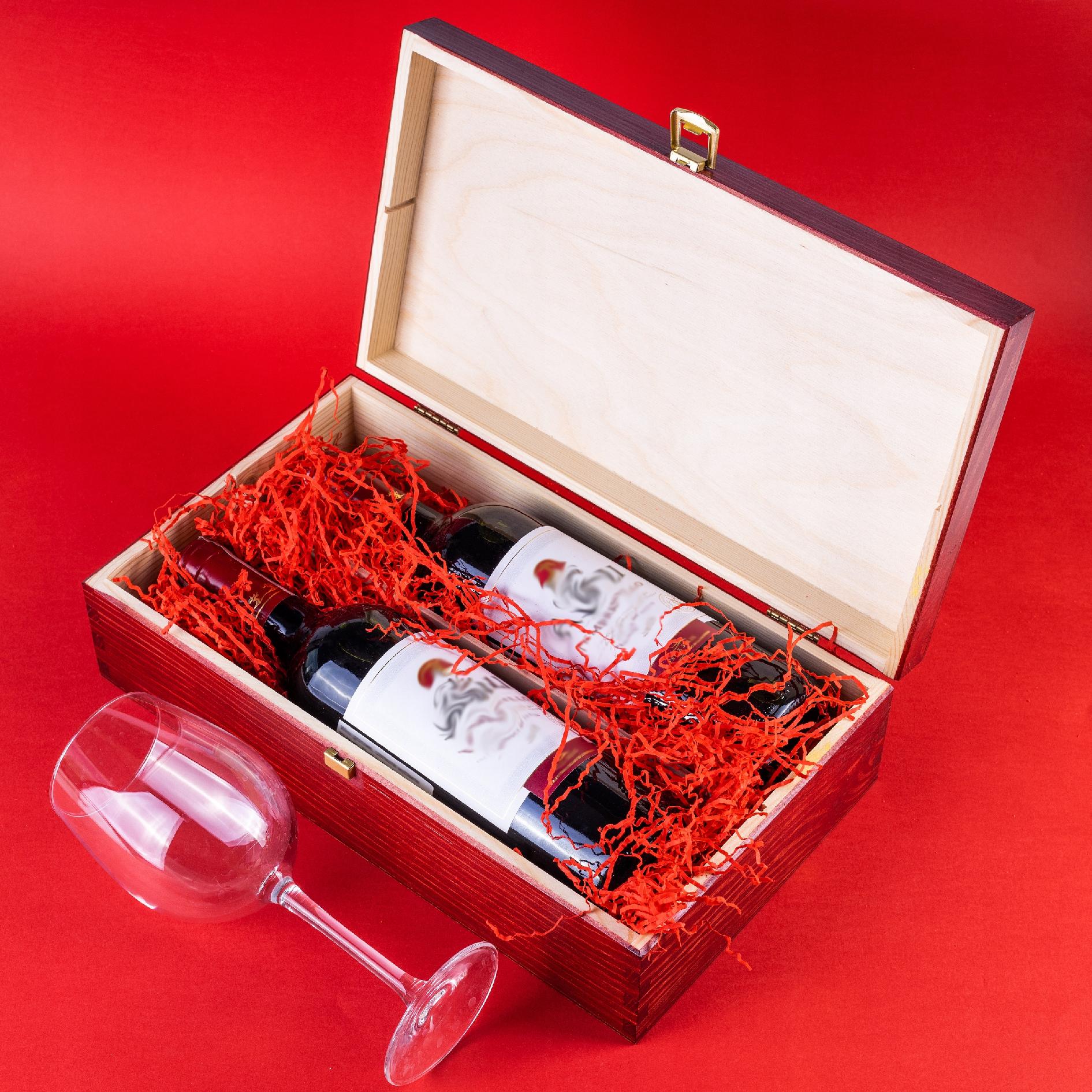 Pudełko drewniane na wina mahoniowe decoupage