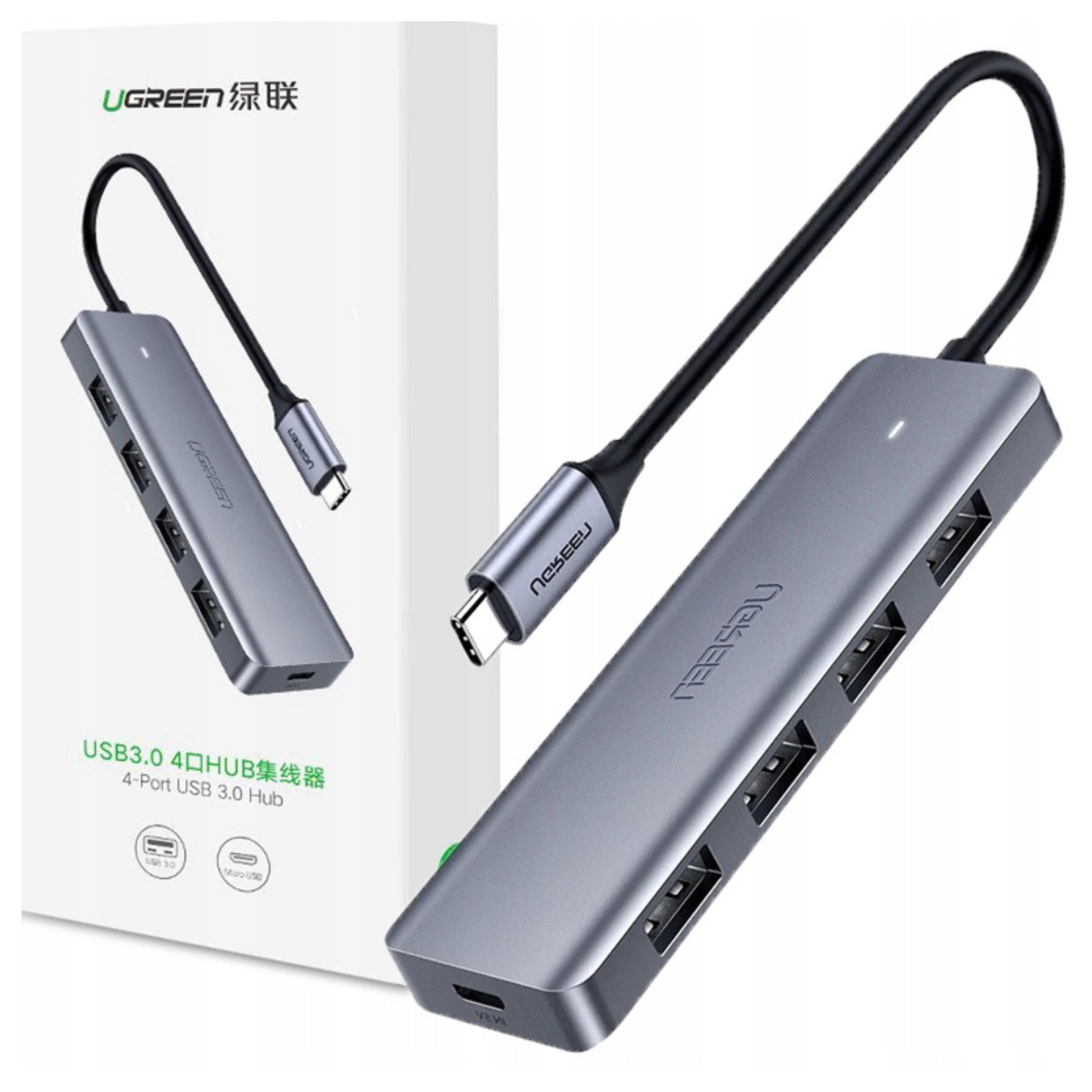 Adapter 4w1 UGREEN Hub USB-C do 4x USB 3.0 + USB-C CM219(szary)