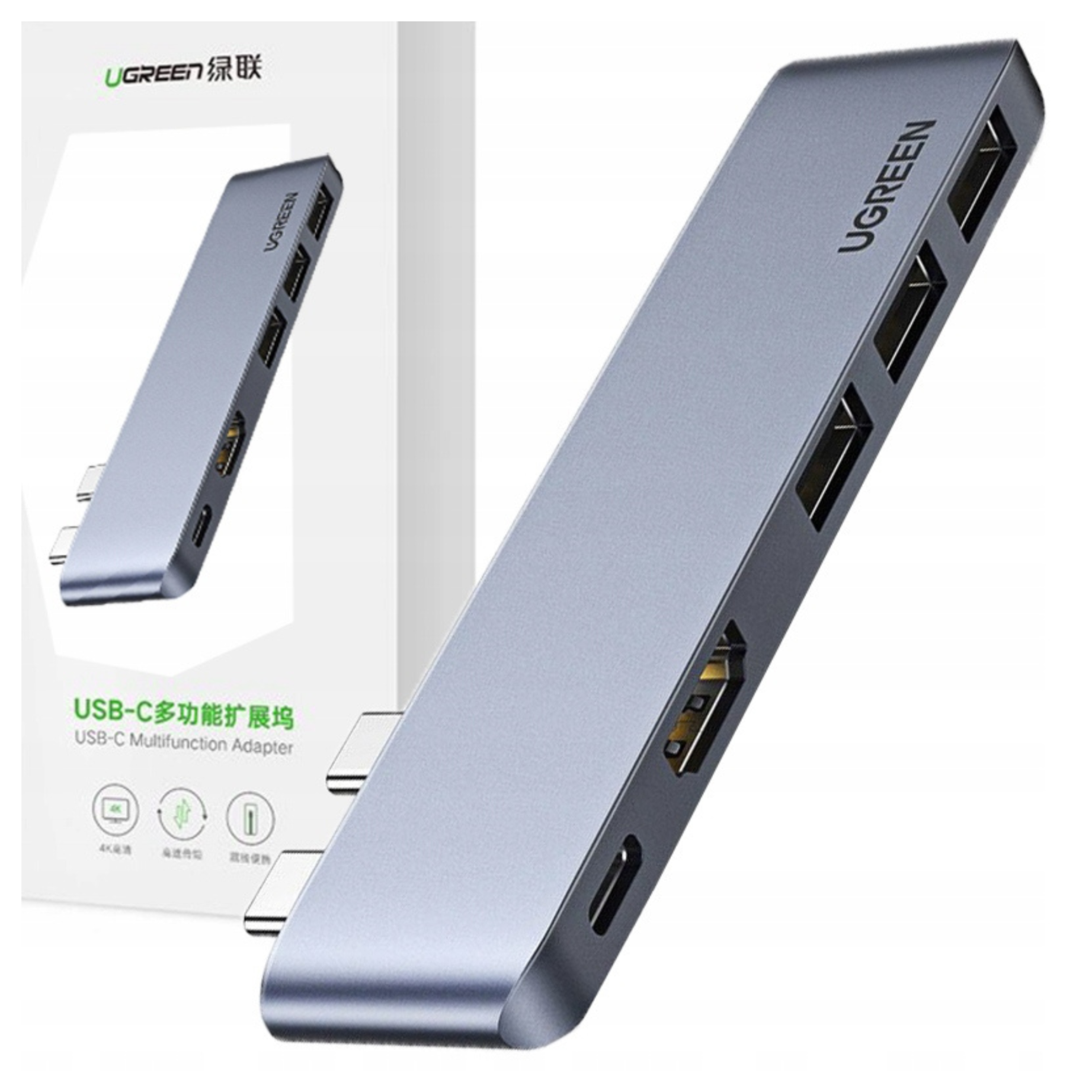 Adapter Hub UGREEN CM251, 2xUSB_C do 3x USB 3.0, HDMI,