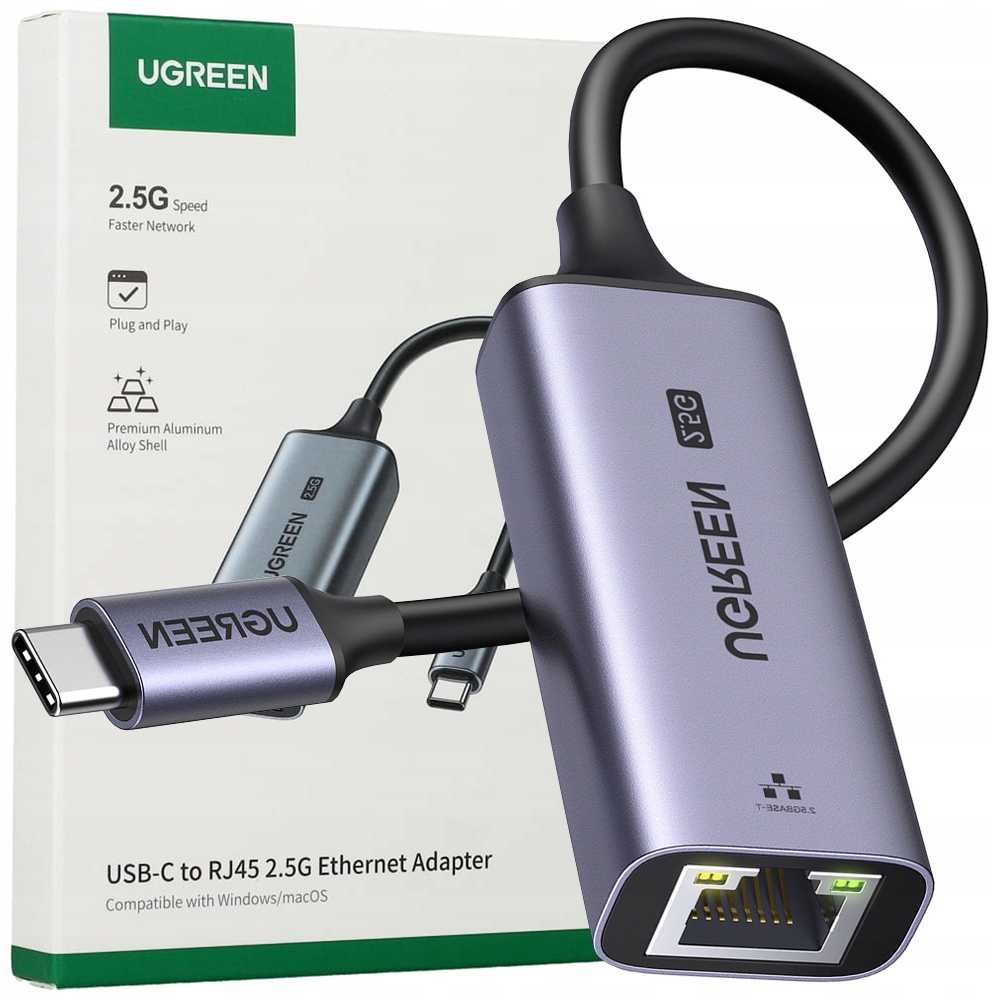 Adapter Ethernet UGREEN CM648, USB-C do RJ45, 2.5G (czarny)