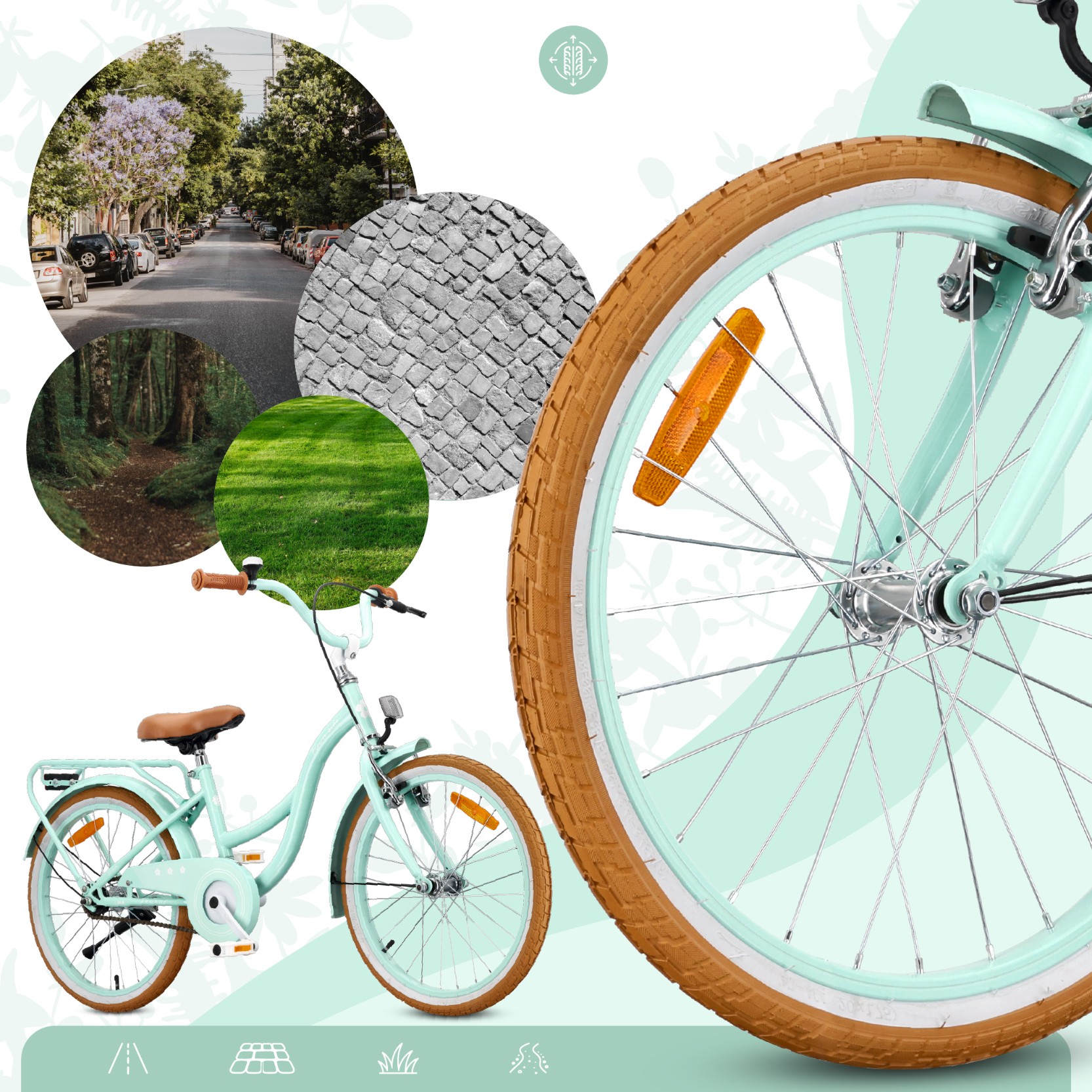 Bicicleta Pentru Copii Sun Baby, Retro Flower Bike, 20 Inch