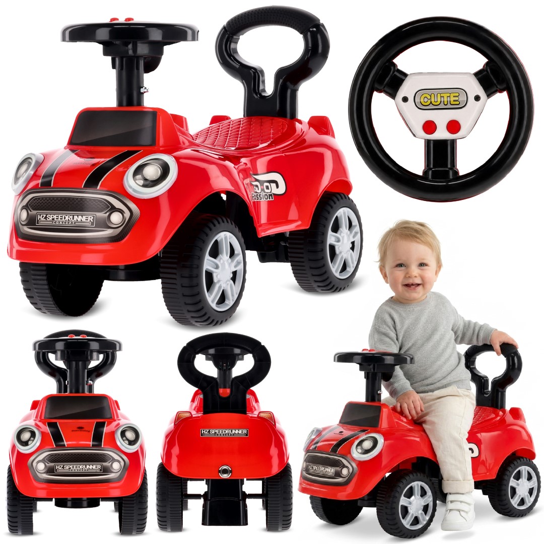 Sun Baby GO GO Fashion gåbil-push-trækvogn rød, 12m+, rat med lyde, styrebegrænser, bæreevne 25 kg