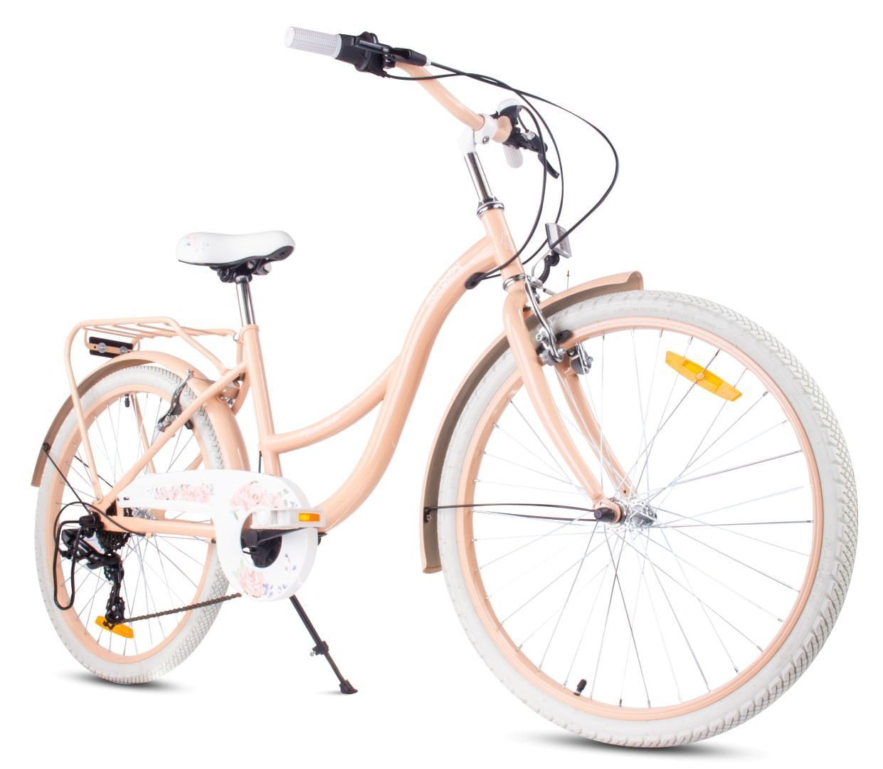 sun baby FLOWER BIKE Børnecykel 24 tommer - 7 Shimano gear - bagagebærer, metalstænkskærme, V-bremse, kædeskærm - Abrikos