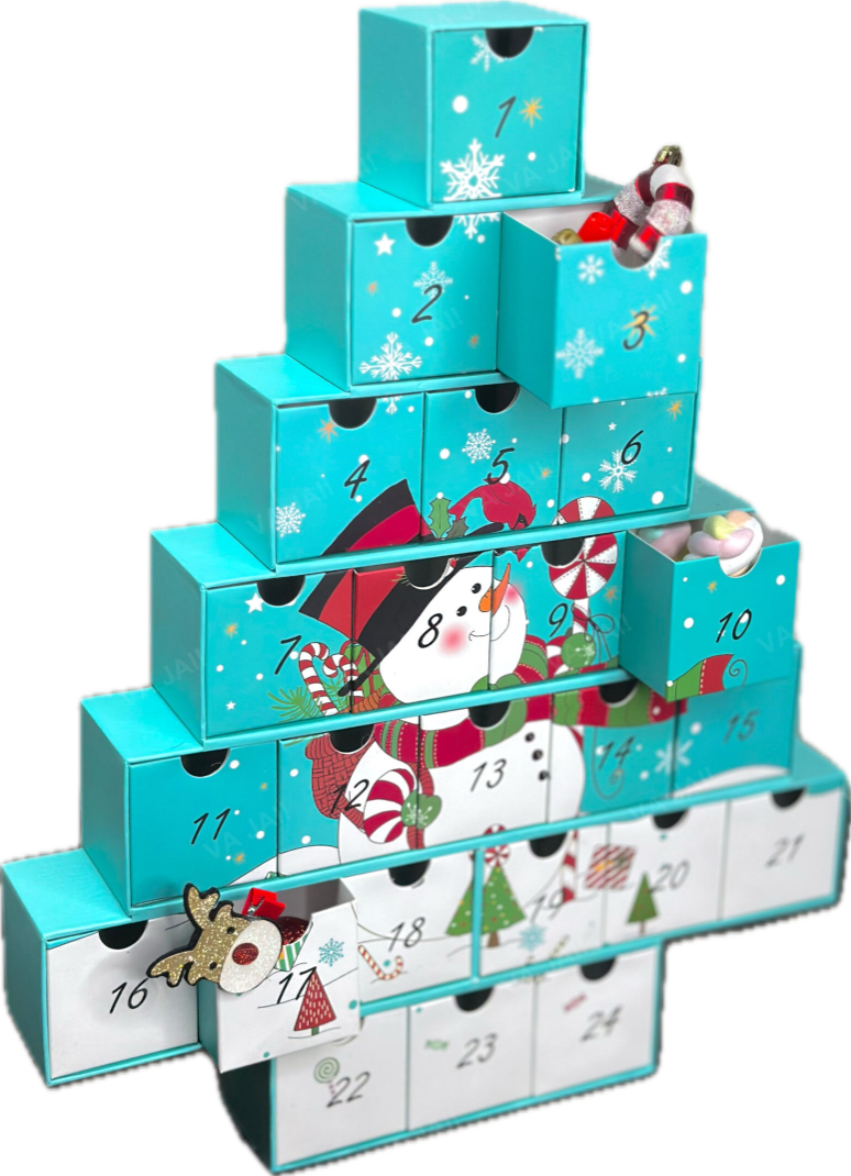 Zdjęcie produktu Świąteczny Kalendarz adwentowy w Kształcie Choinki Bałwanek