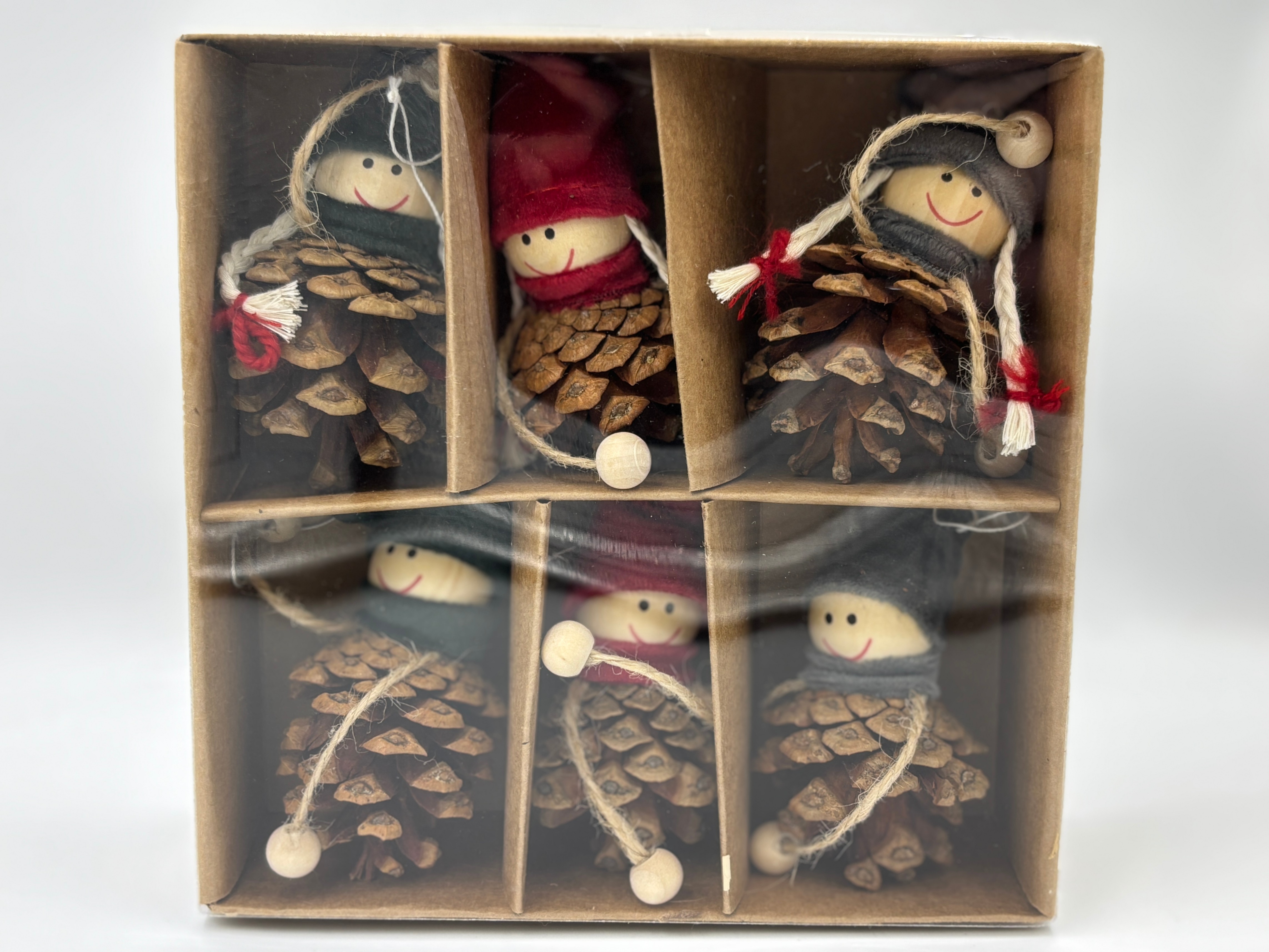 Zdjęcie produktu Zawieszki Świąteczne Skrzaty na Szyszkach Rękodzieło pudełko  6 szt