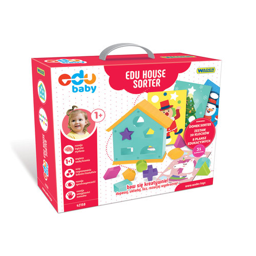 Zdjęcie produktu Edu Baby Sorter edukacyjny Dom House Sorter Kształtów 20 klocków 8 plansz Wader
