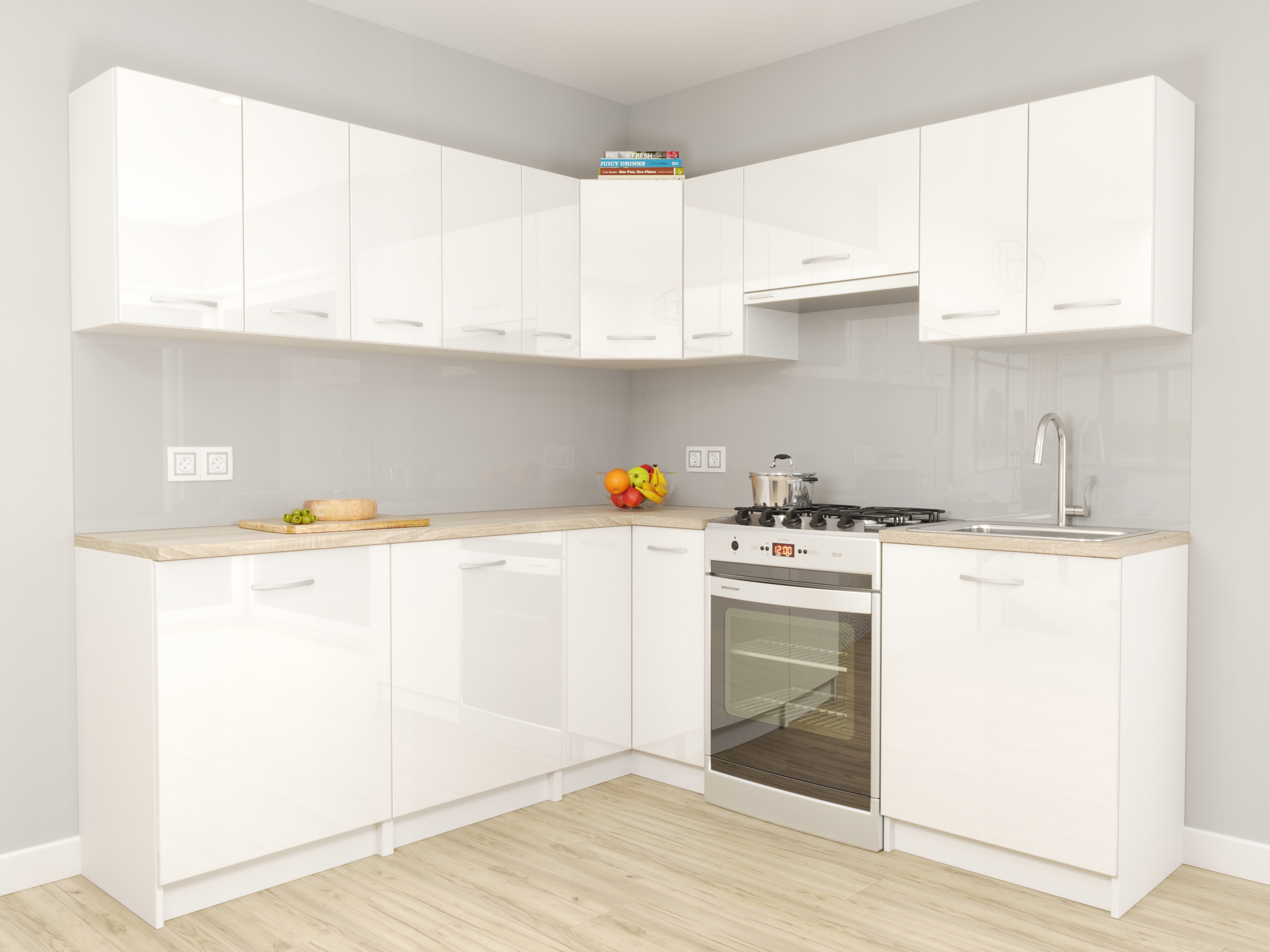 Meble kuchenne Monako Białe Narożne Połys