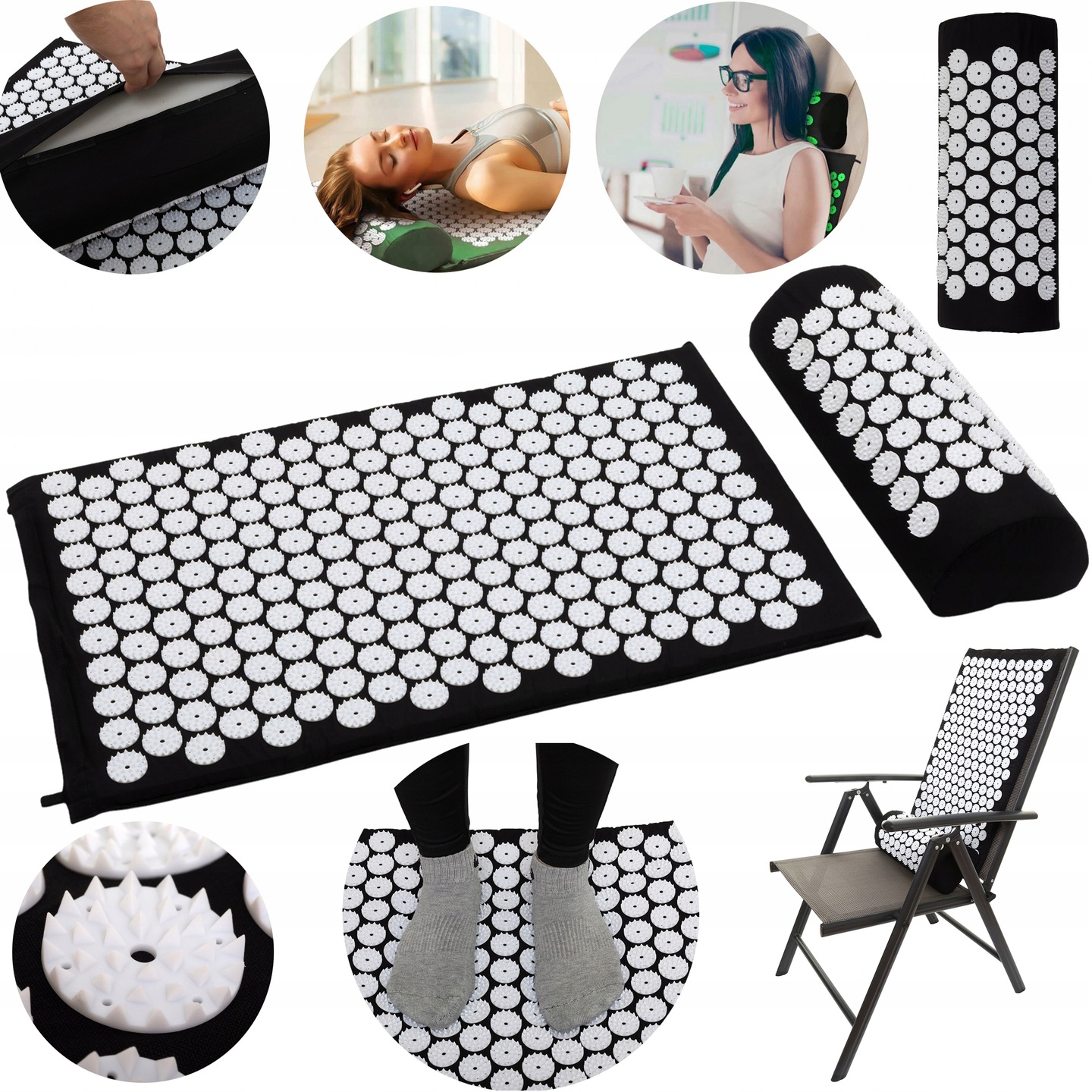 MATA DO AKUPRESURY CZARNA + PODUSZKA