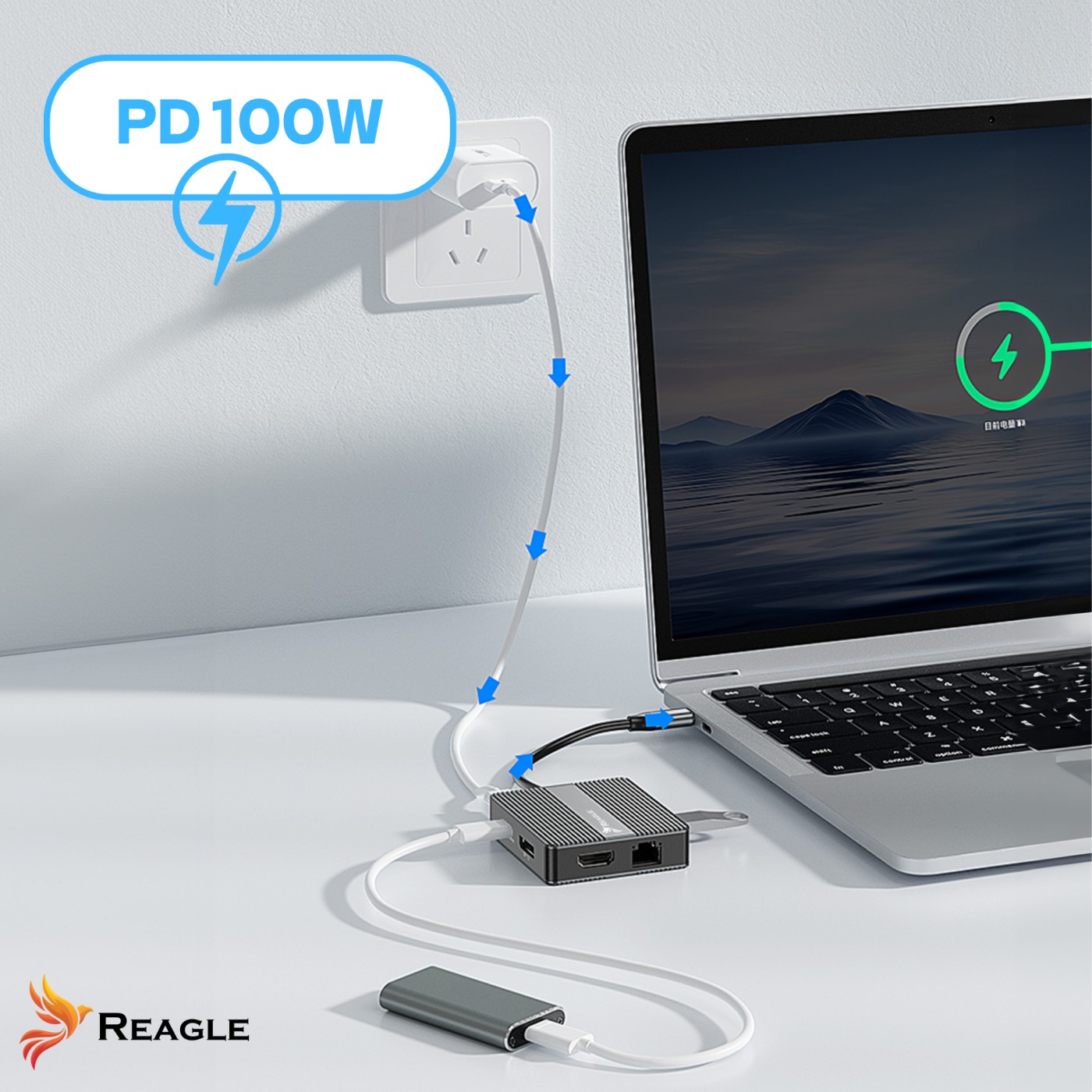 Reagle hub USB-C 7w1 HDMI 4K PD LAN