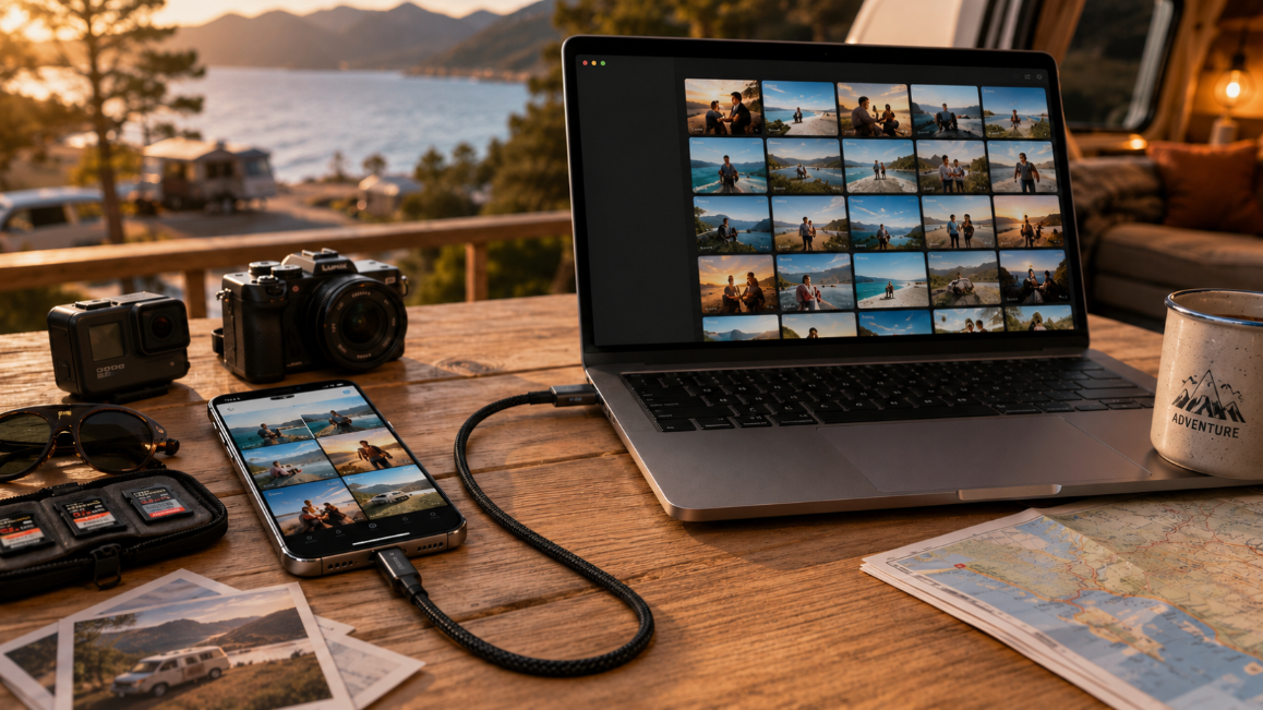 Kabel USB-C Reagle w podróży z powerbankiem i telefonem