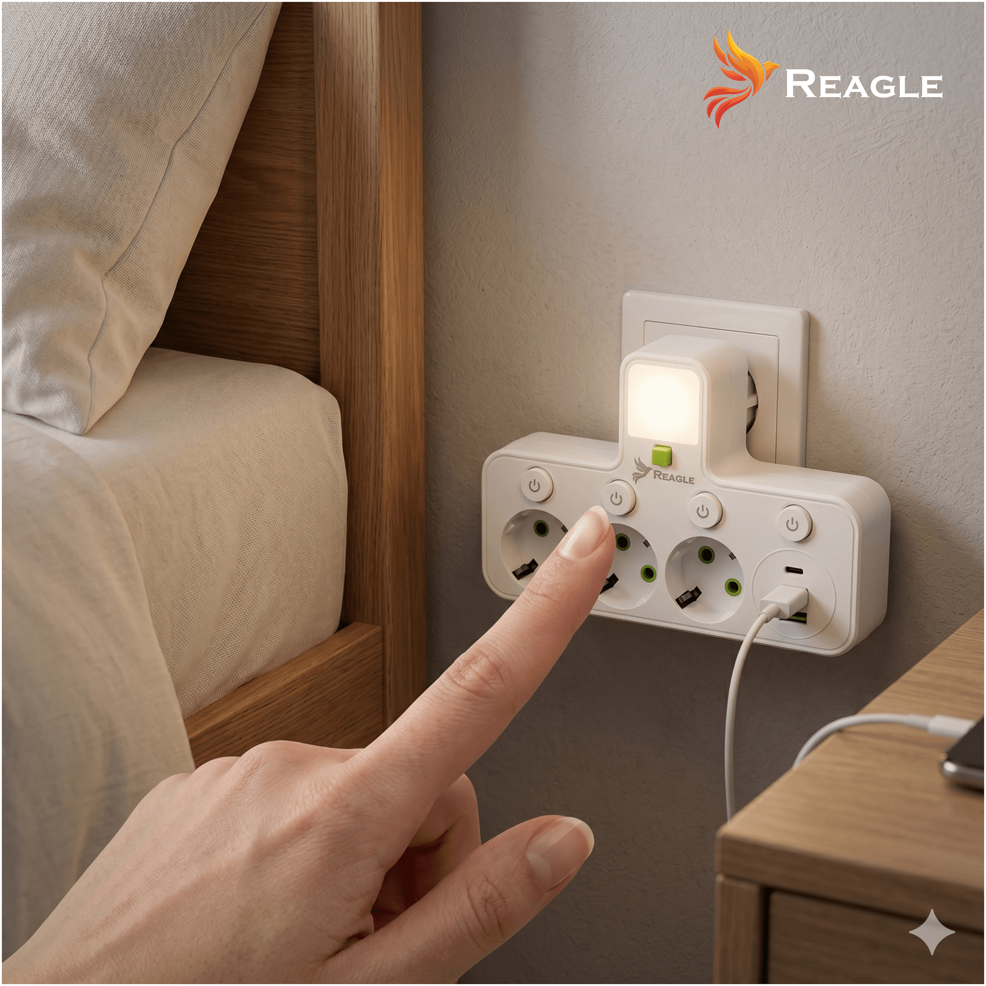 Listwa zasilająca 3 gniazda 230V 3x USB z lampką LED biały