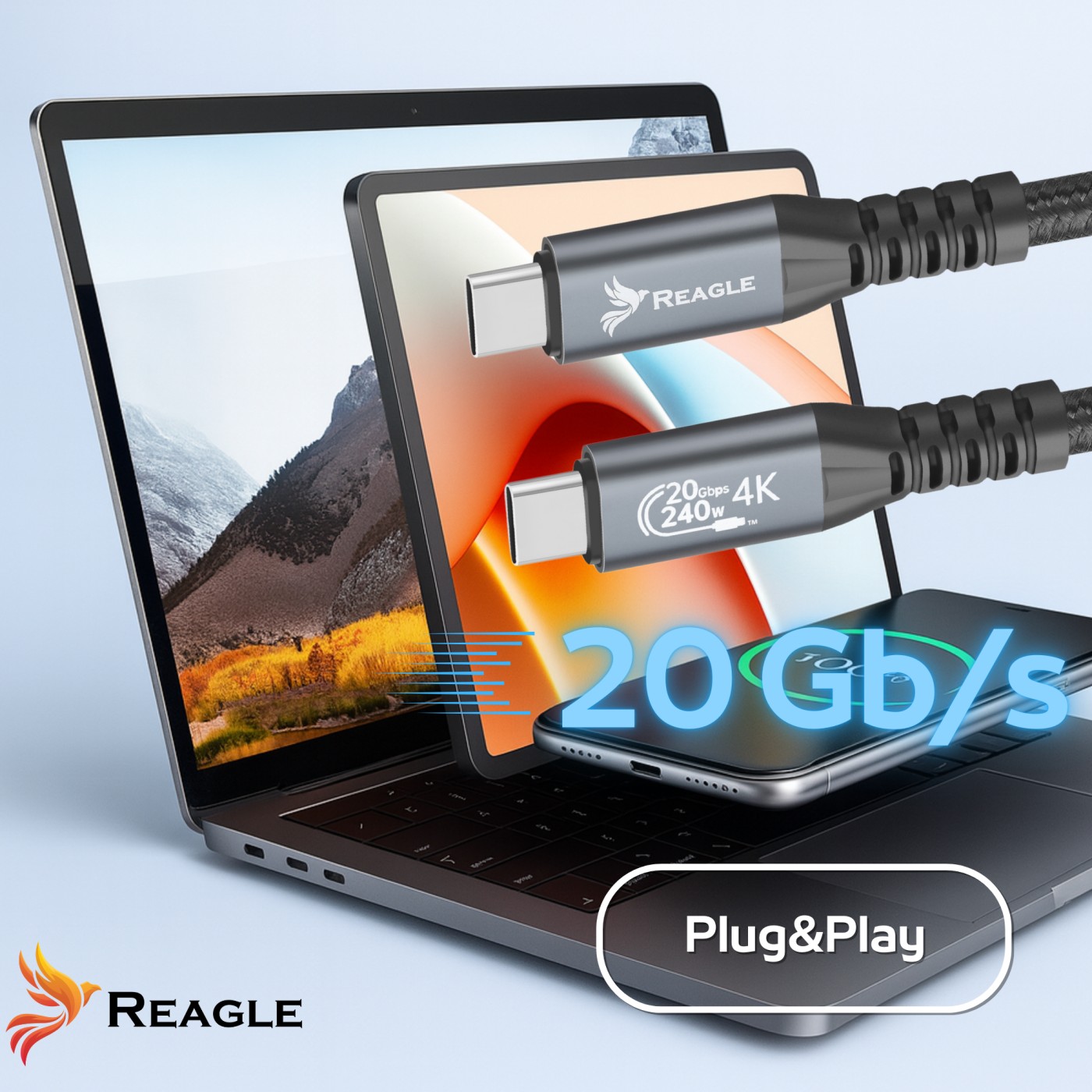 Kabel USB-C Reagle PD 240W USB 3.2 10Gbps 4K 144Hz 2m