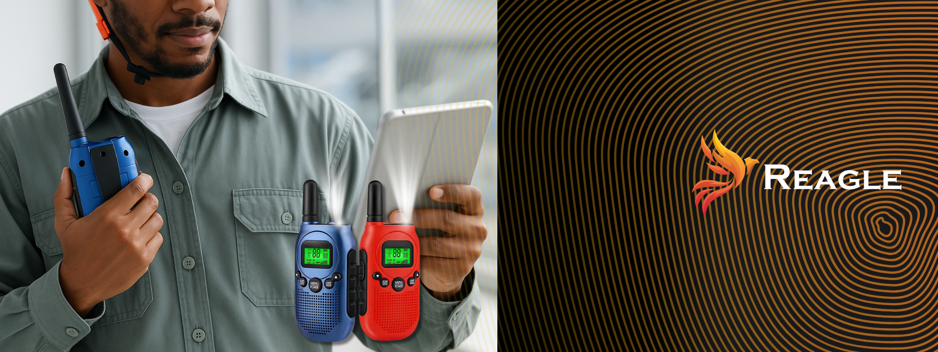 WALKIE TALKIE KRÓTKOFALÓWKI 2x ŁOKI TOKI DUŻY ZASIĘG DO 3KM PMR 1500mAh VOX REAGLE_1