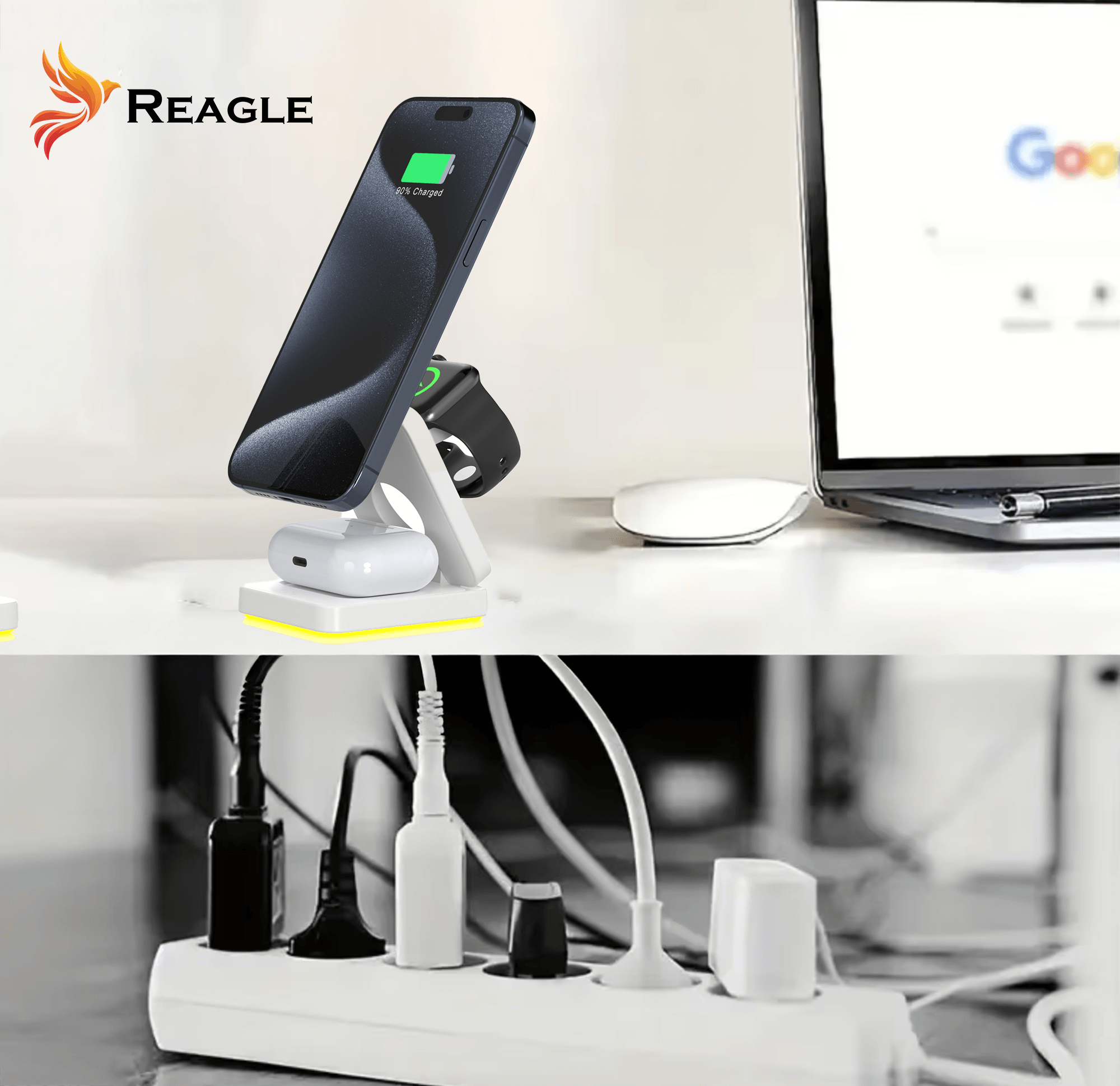 REAGLE SKŁADANA ŁADOWARKA INDUKCYJNA 3W1 MAGSAFE QI 15W IPHONE AIRPODS SMARTWATCH_3