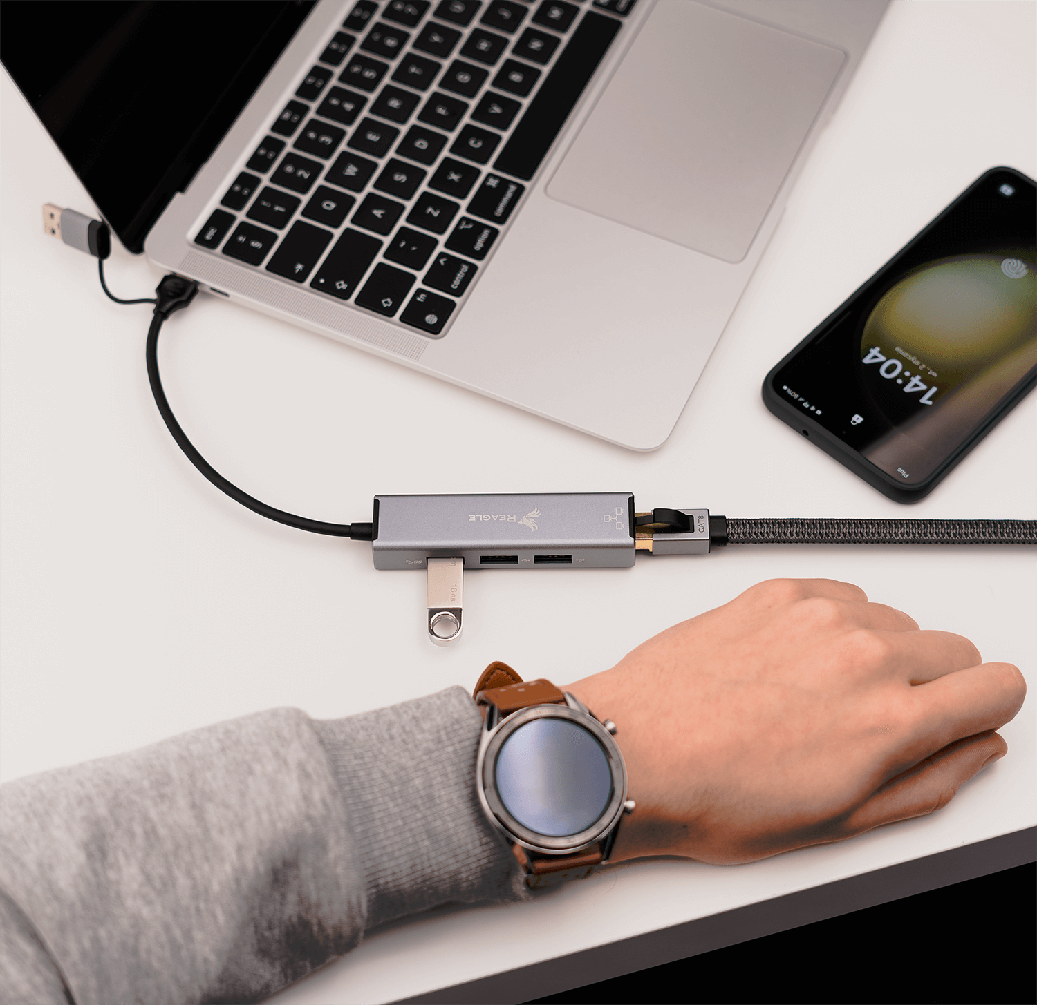 Adapter 2w1 HUB i Karta sieciowa LAN Ethernet USB-C do RJ45 + 3x USB M1 M2_1