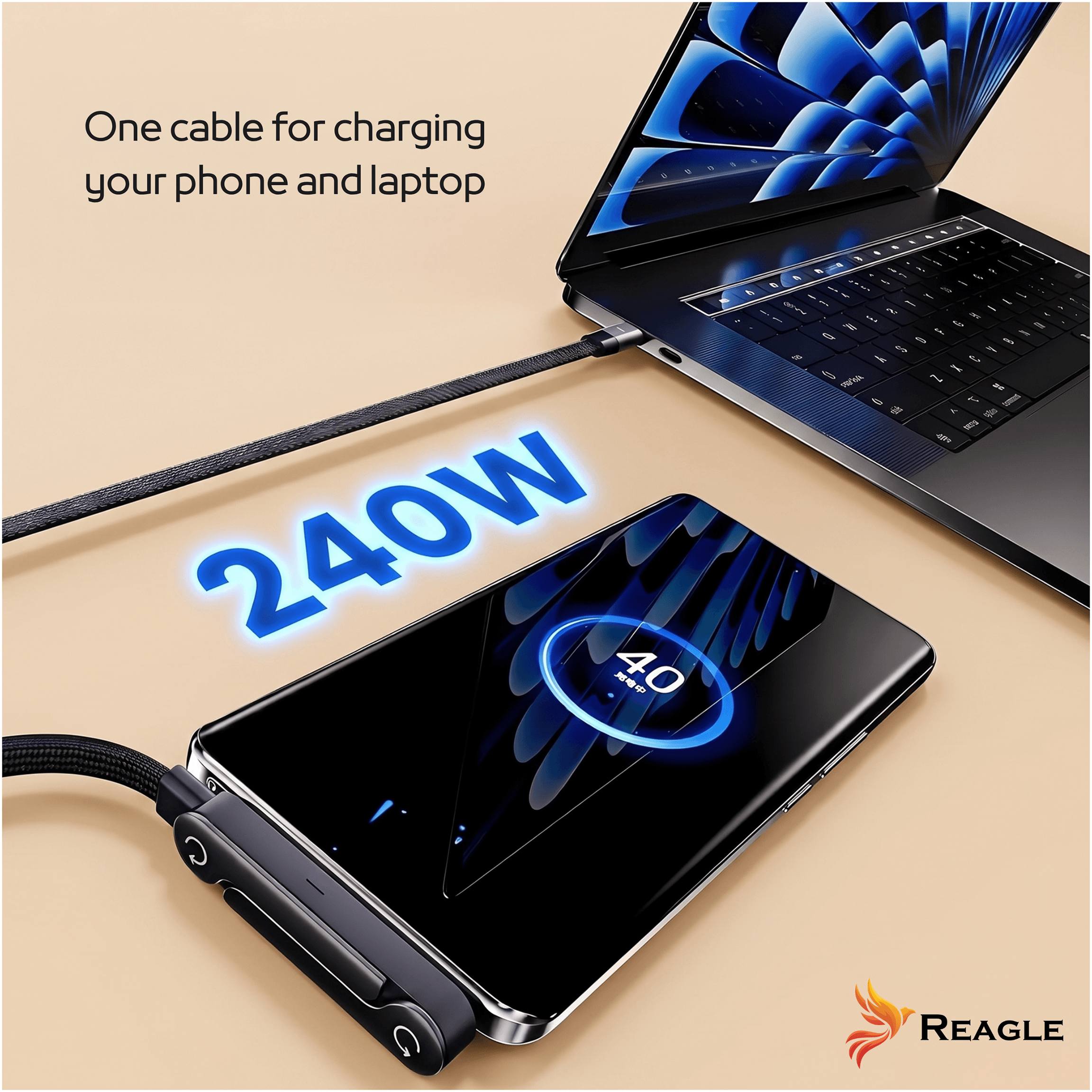 Kabel USB-C PD 240W QC 4.0 Reagle z podstawką stojakiem