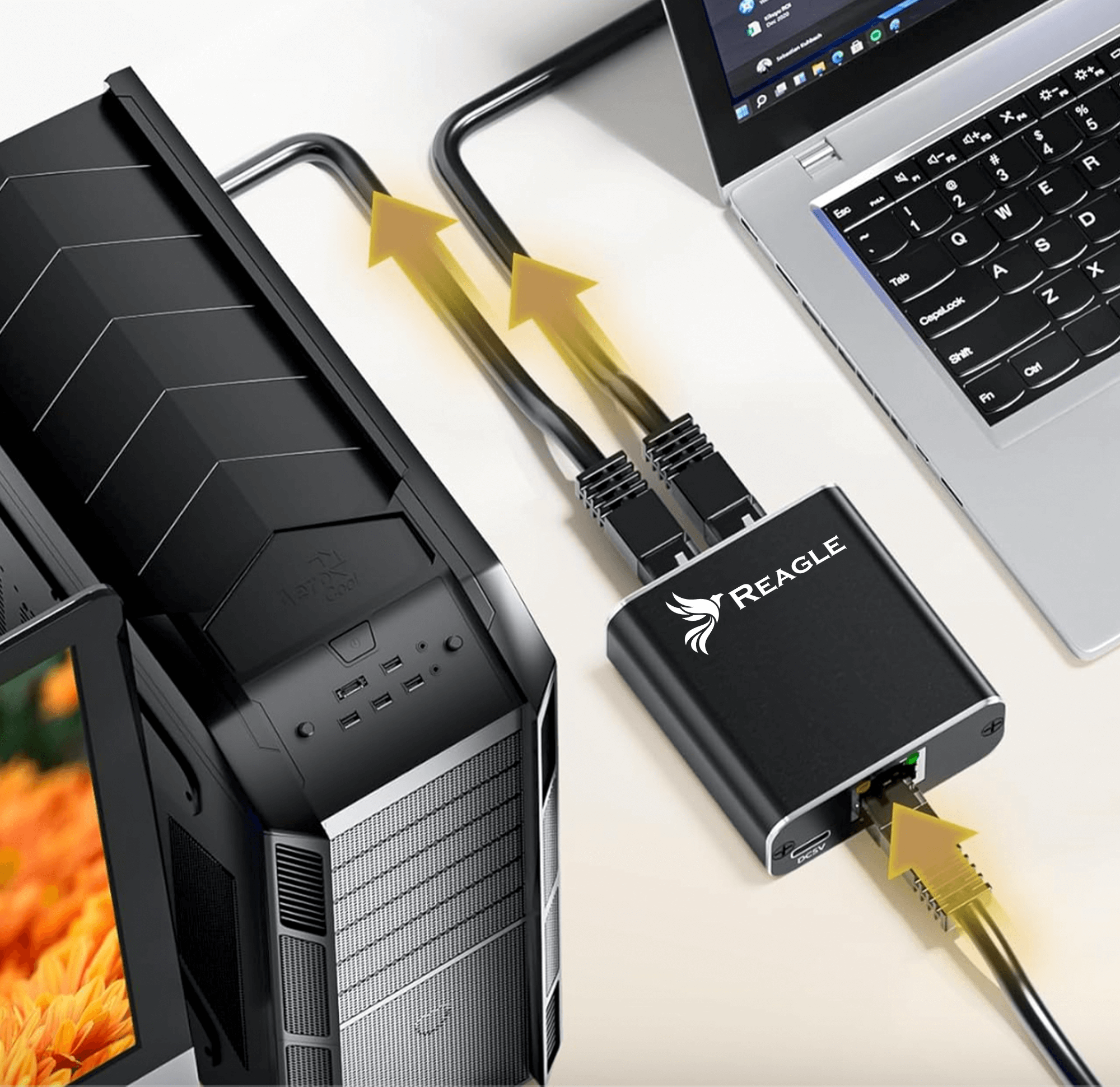 Reagle Adapter Rozdzielacz Switch Splitter LAN Ethernet RJ45 2xRJ45 1000M 1GB_1