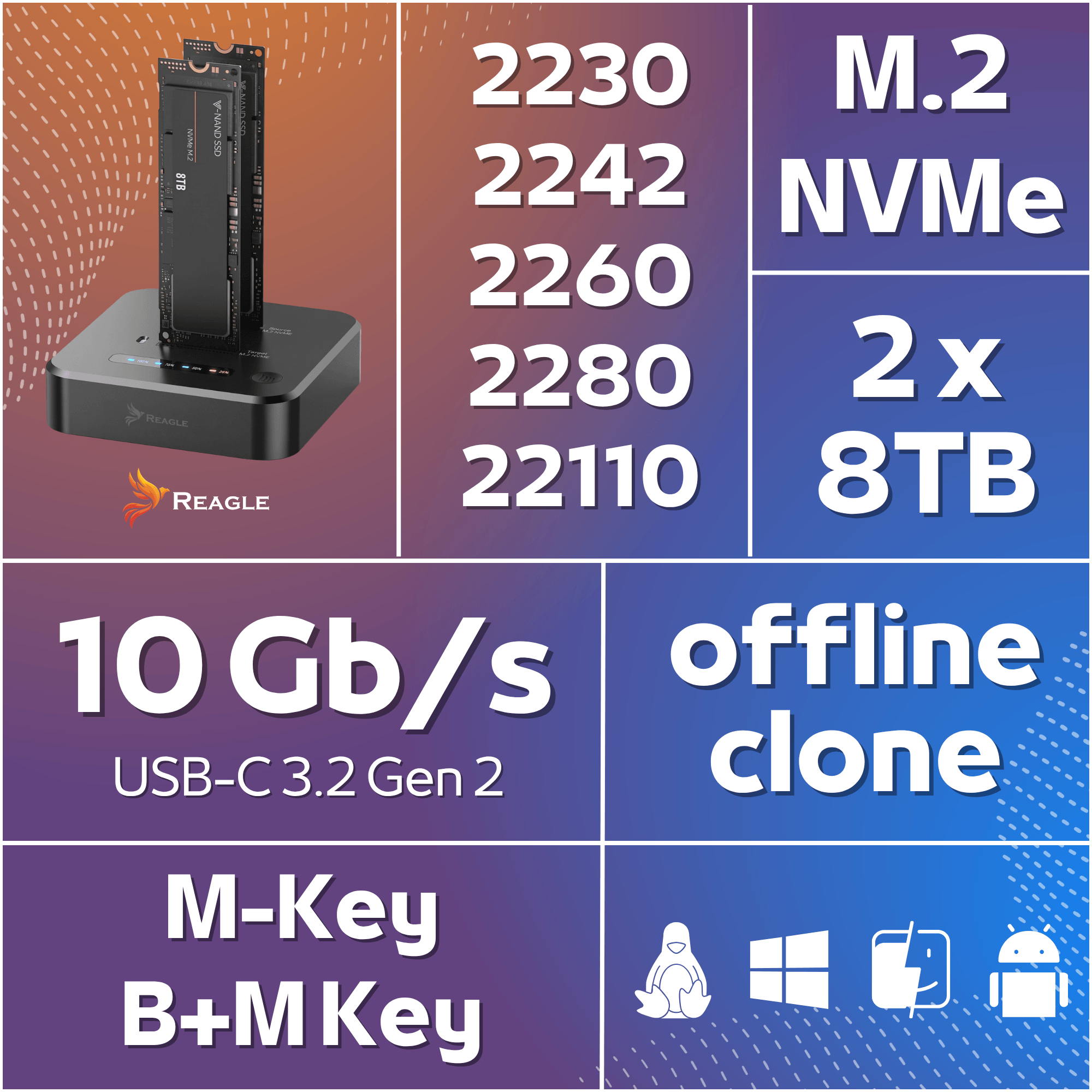 Adapter SSD M.2 NVMe PCIe USB-C 3.2 10Gbps