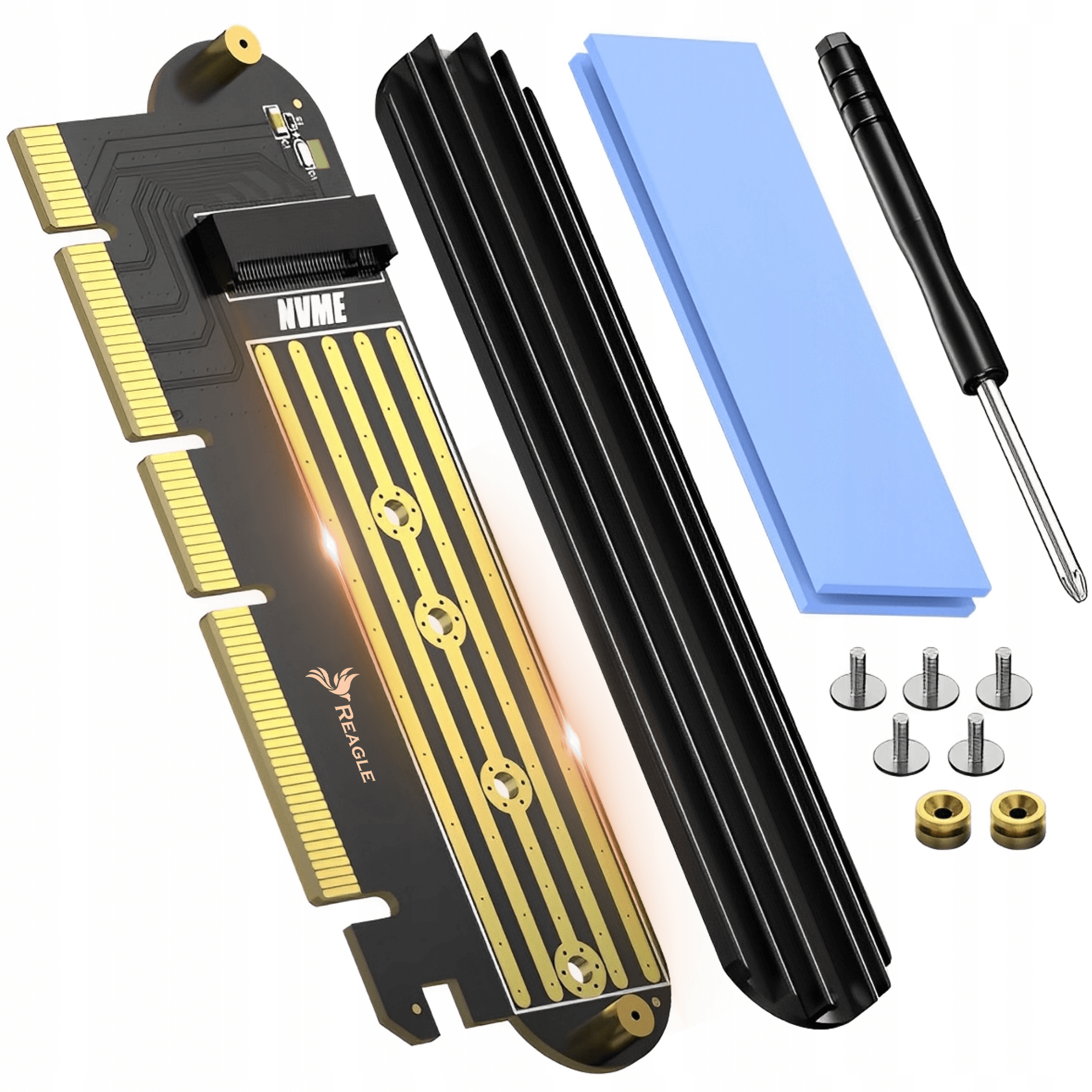 Reagle RY5NVME1 karta PCIe do SSD M.2 NVMe, radiator, podkładki termiczne i zestaw montażowy