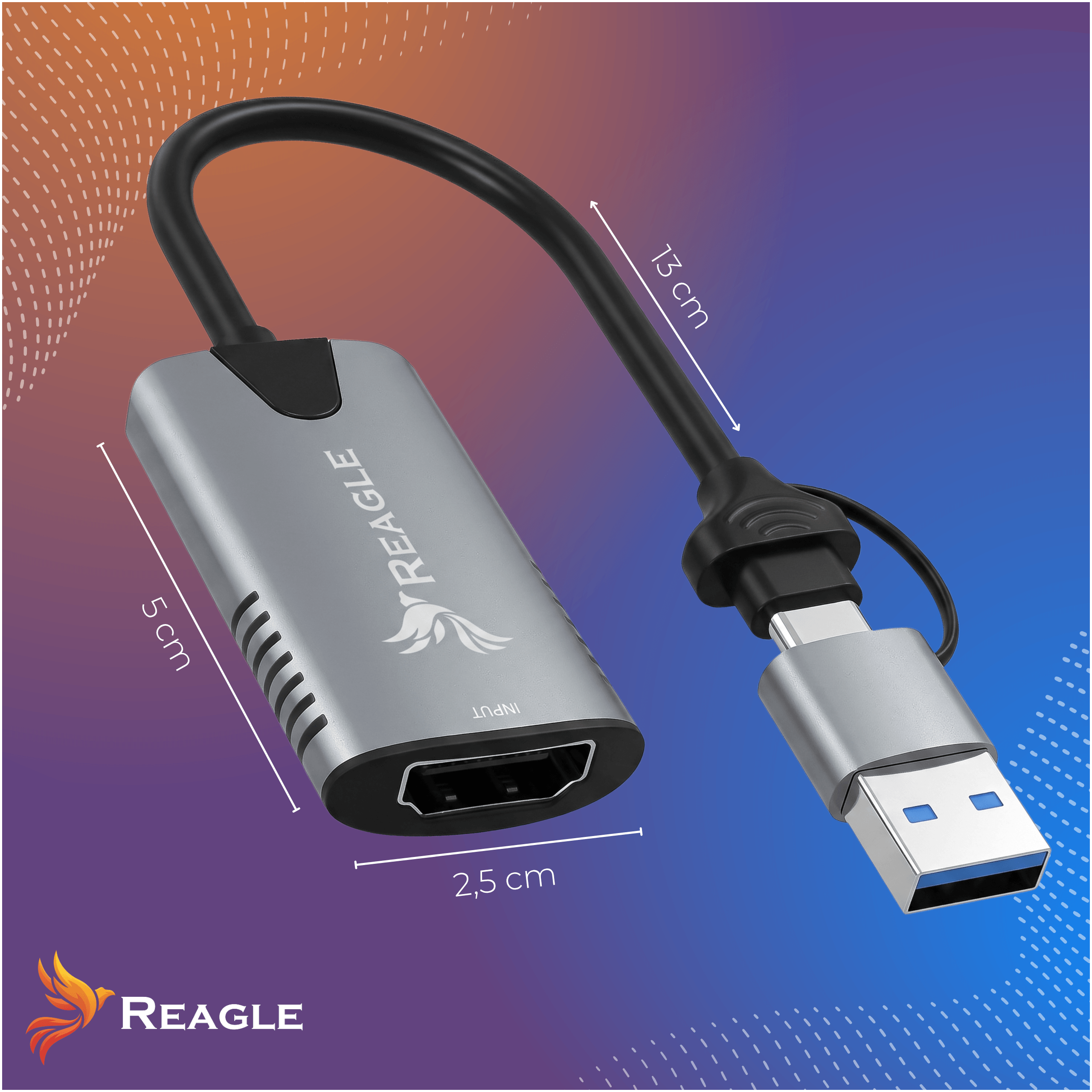 Video grabber HDMI 2w1 Reagle 4K USB USB-C Capture Card