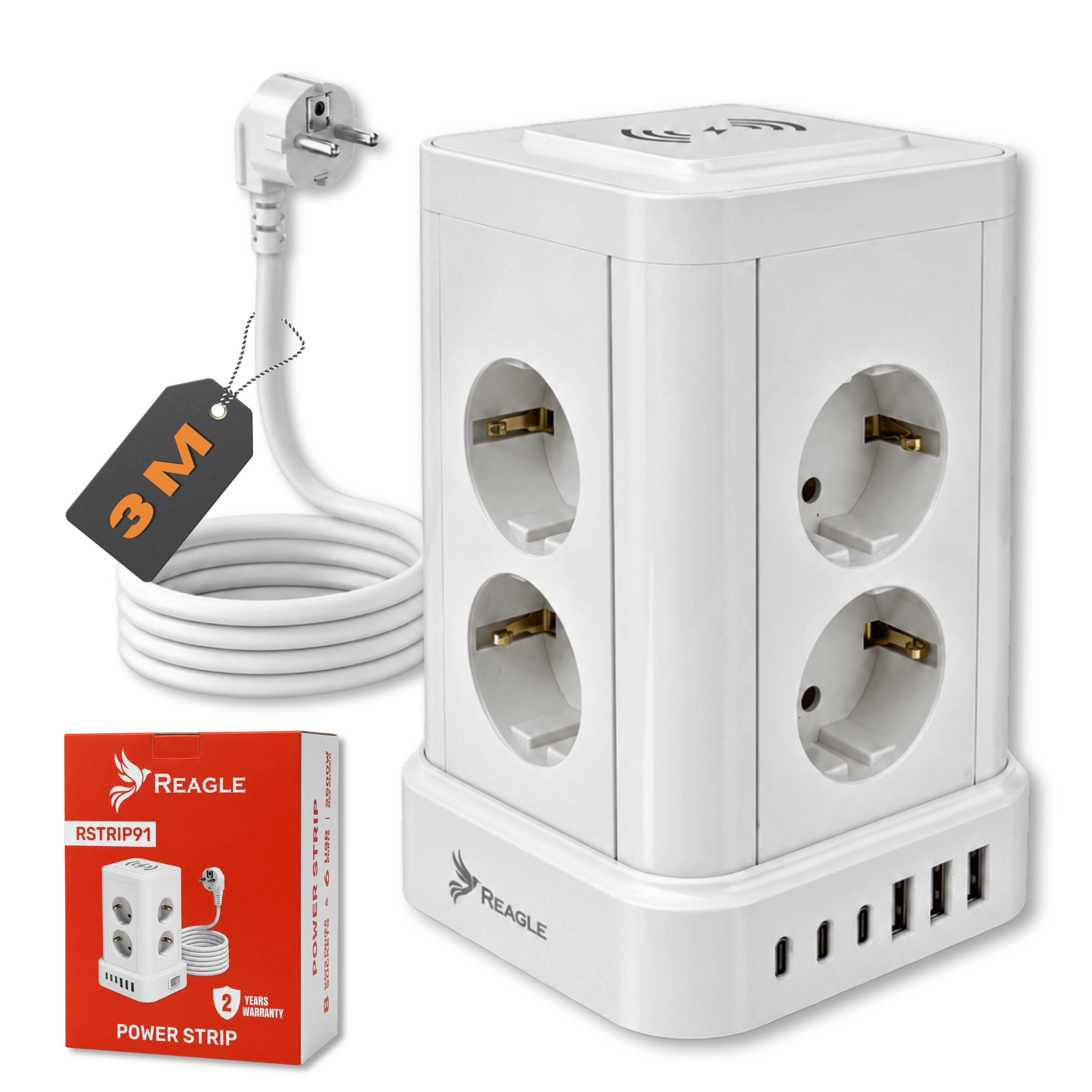 Listwa zasilająca stojąca 3 m 8 gniazd 6x USB biały