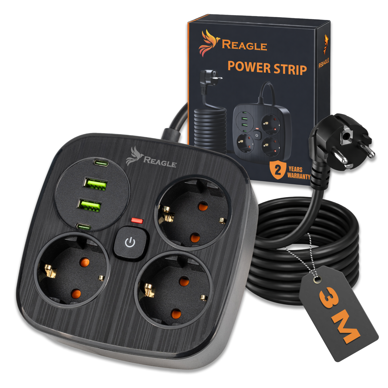 Reagle RSTRIP31 listwa zasilająca antyprzepięciowa 3m 3 gniazda 2x USB 2x USB-C