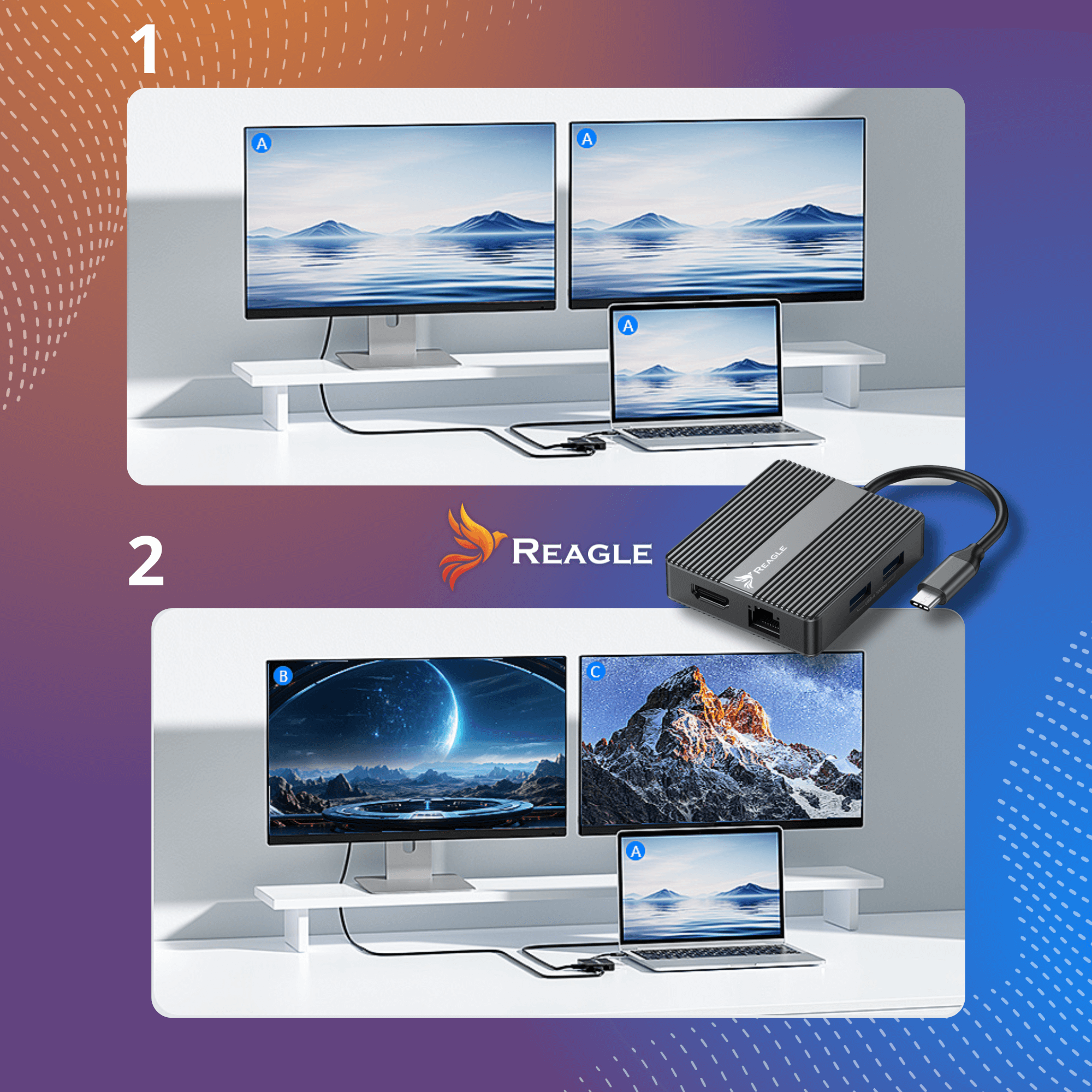 Hub USB-C Reagle 7w1 HDMI 4K 60Hz PD 100W USB 3.2 LAN RJ45