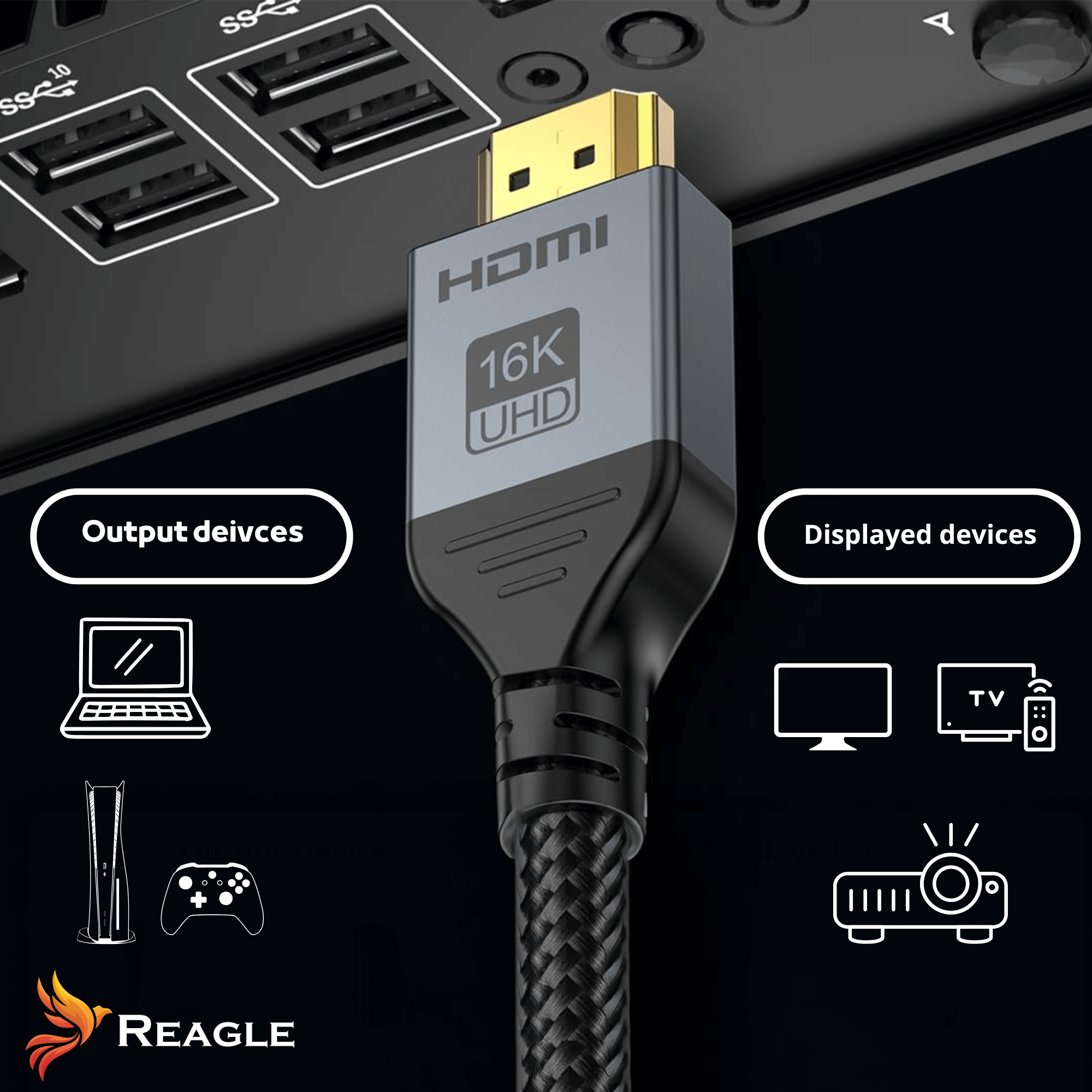 Reagle HDMI 2.2 1m 96Gbps 16K 4K 480Hz