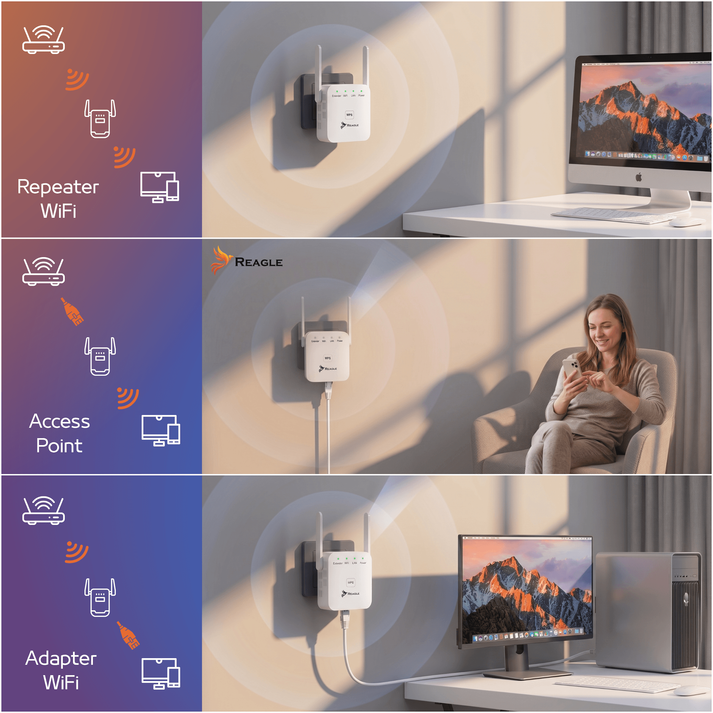 Wzmacniacz sygnału WiFi Reagle 300 Mb/s repeater extender