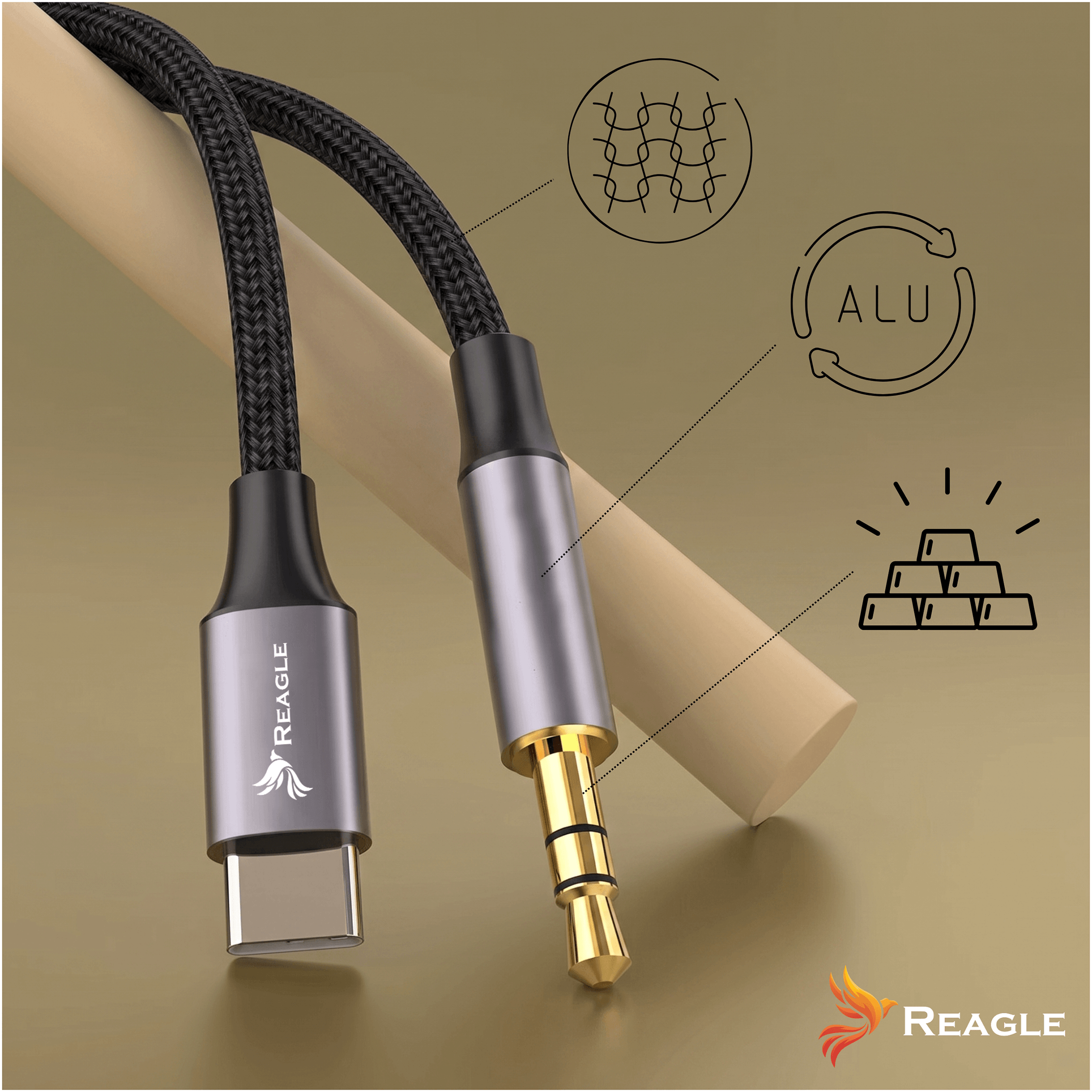 Kabel USB-C AUX Jack 3,5 mm Reagle RUCJ300P DAC Stereo HD 3m