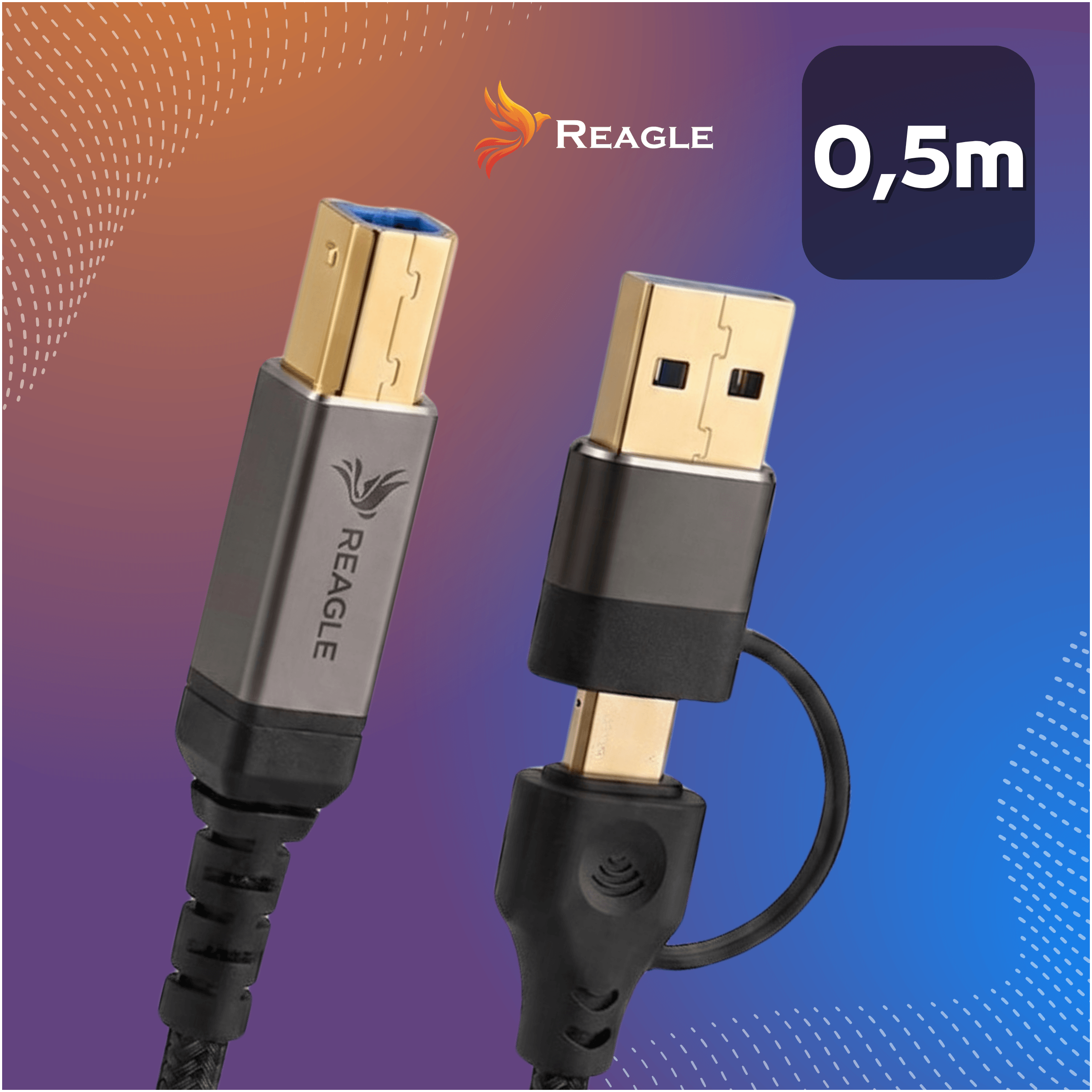 Kabel USB 2w1: USB-A do USB-B i USB-C, 50 cm