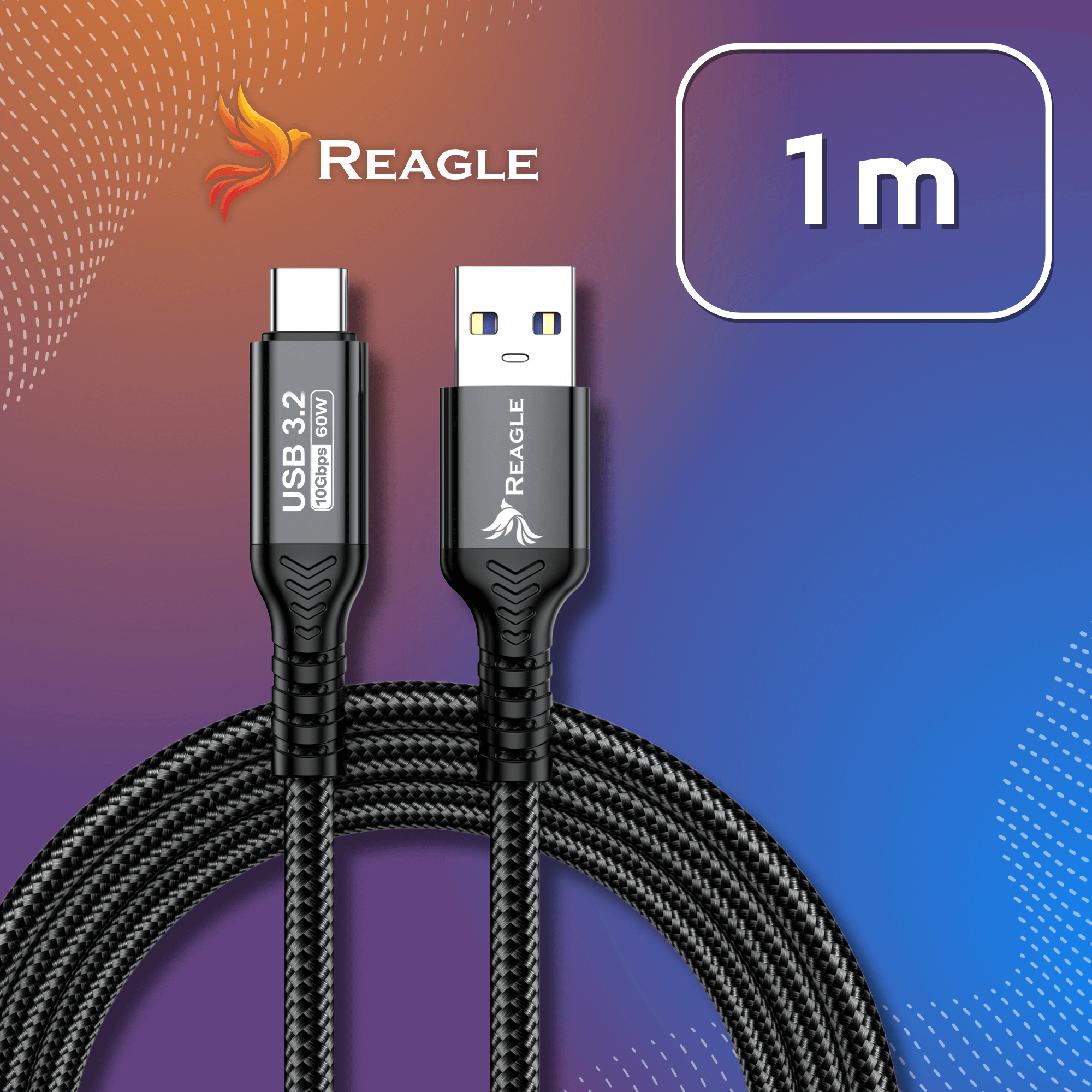 KABEL PRZEWÓD USB C 2M 3.2 Gen2 10Gbps SZYBKIE ŁADOWANIE PD 60W USB-A QC 4 REAGLE_3