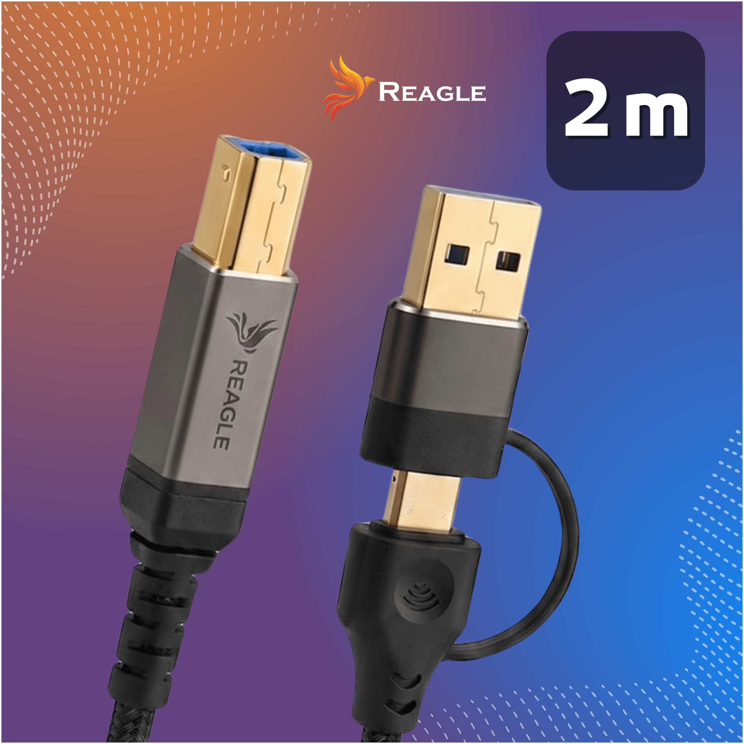 Kabel USB 2w1: USB-A do USB-B i USB-C, 2 m
