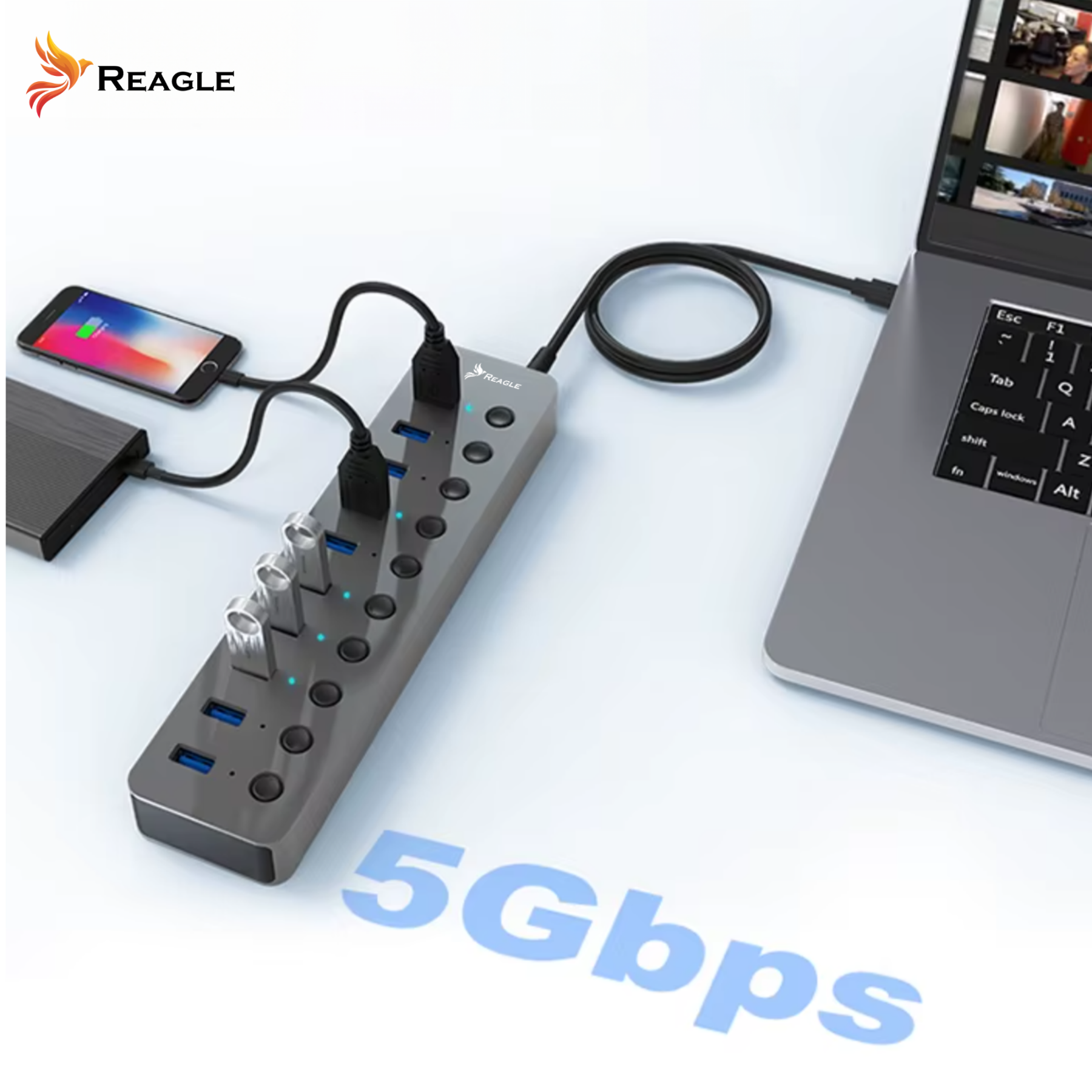Reagle HUB USB 3.1 PRO Aktywny 11 Portów USB-A Zasilacz 36W_1