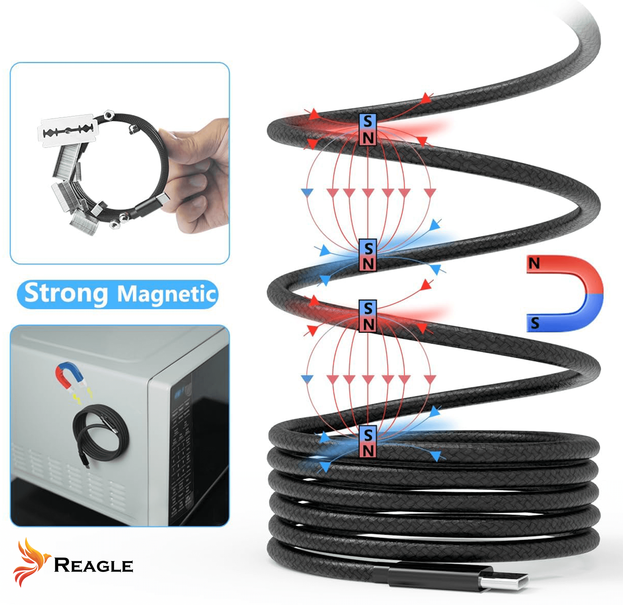 Reagle RUC100MAG magnetyczny samozwijający kabel USB-C 1m