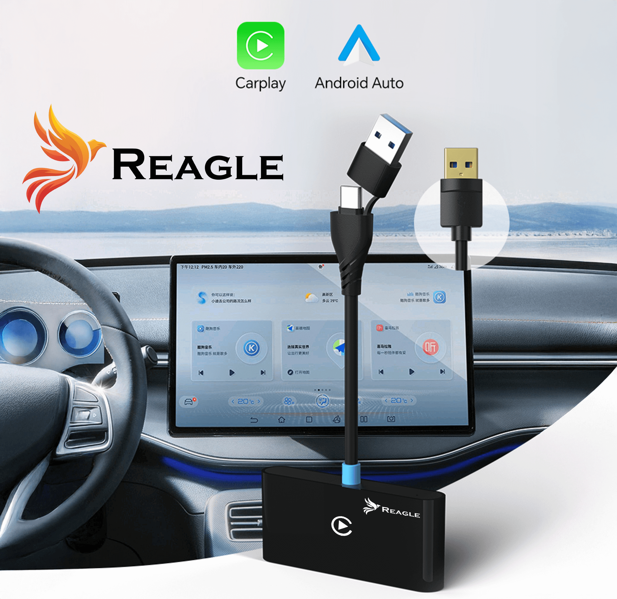 REAGLE BEZPRZEWODOWY CARPLAY ANDROID AUTO ADAPTER SAMOCHODOWY APPLE IPHONE_1