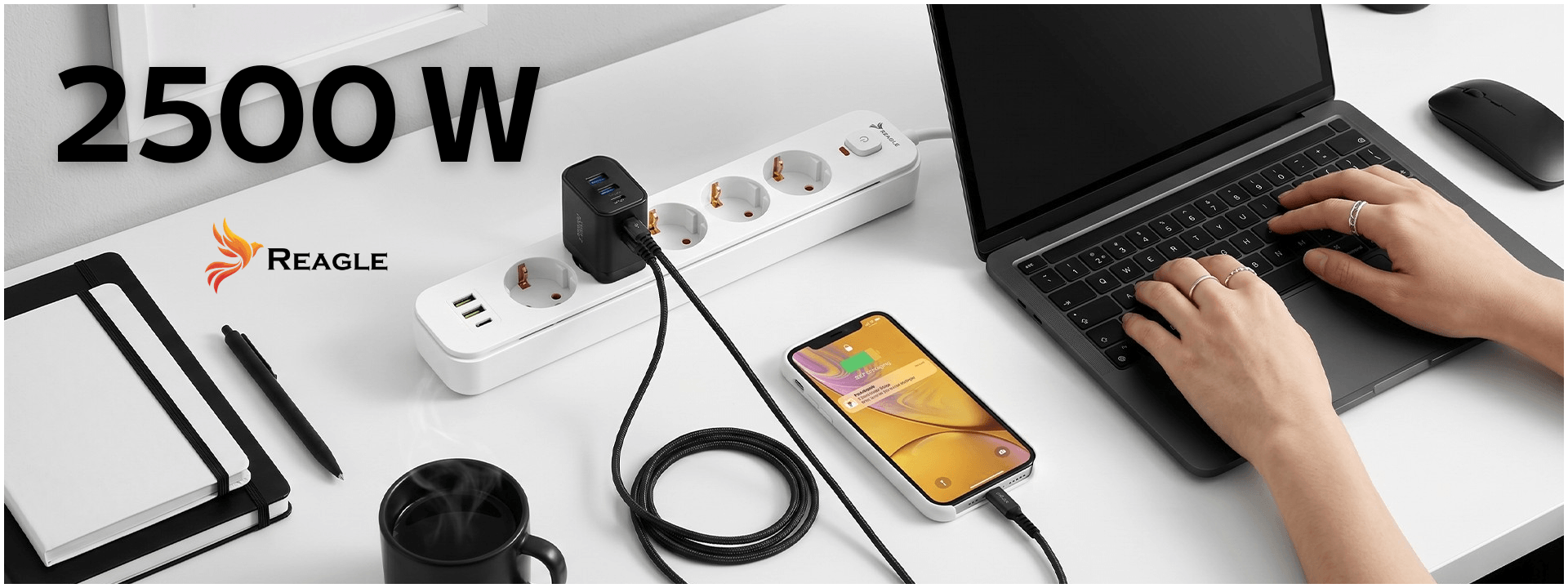 Przedłużacz 3 m 5 gniazd 3x USB biały