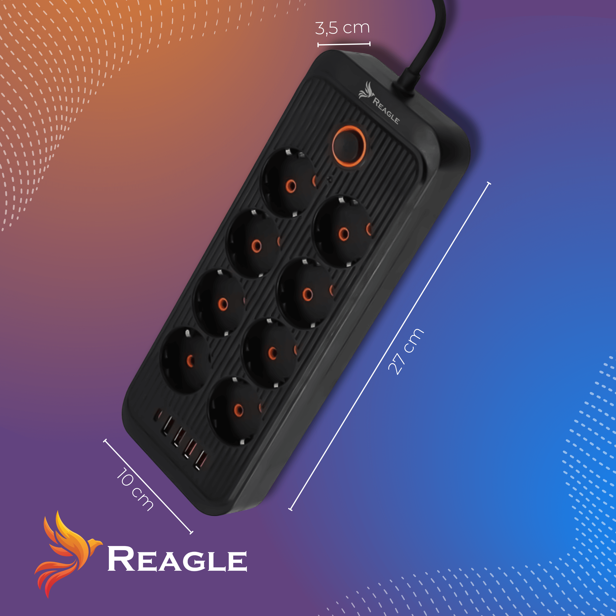 Reagle RSTRIP81 listwa antyprzepięciowa czarna LED montaż na ścianie