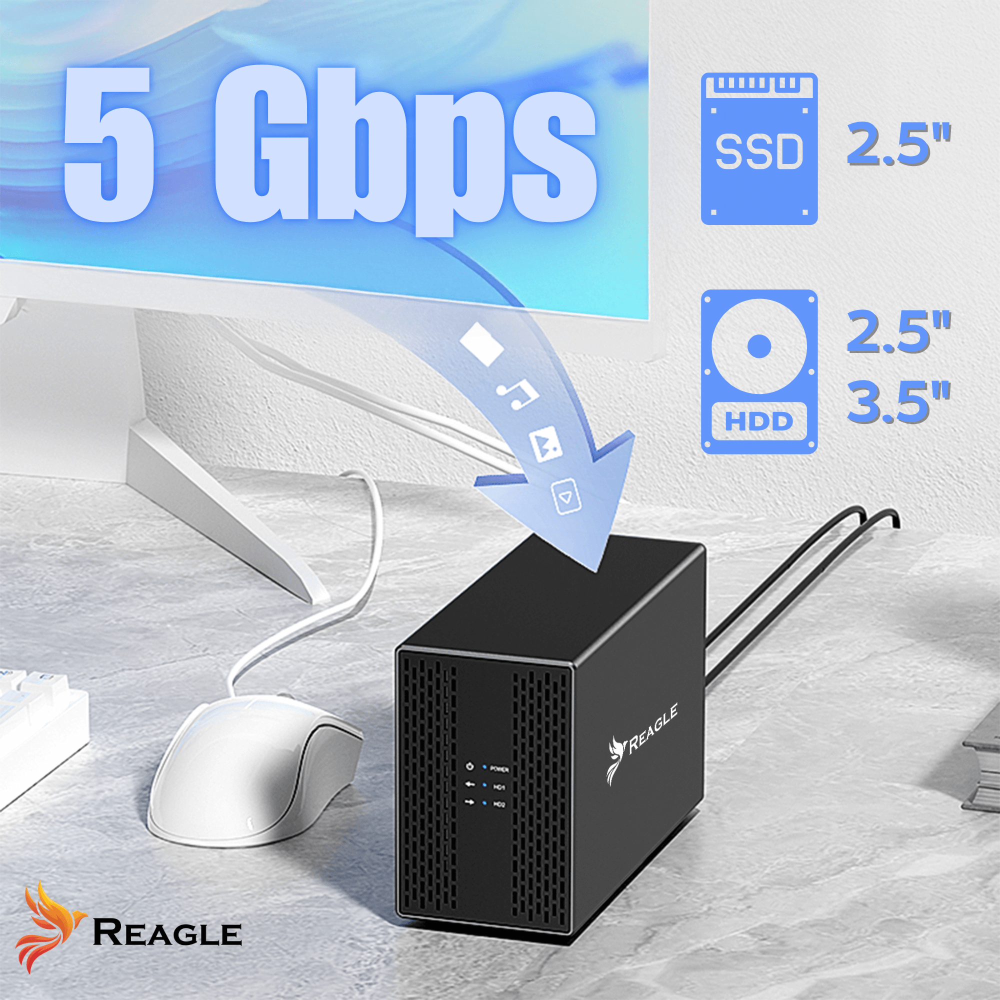 Obudowa Dysku HDD SSD 2x 3,5" SATA III USB 3.2 Kieszeń DO 40TB 36W Wiatrak_3