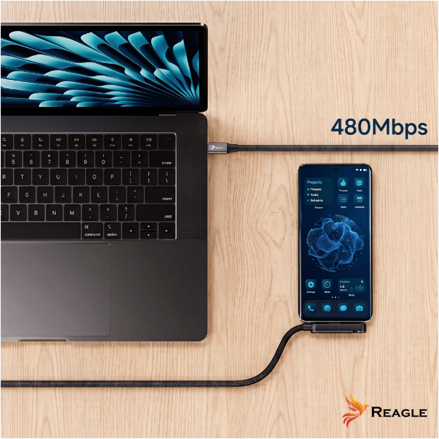 Kabel USB-C PD 240W QC 4.0 Reagle z podstawką stojakiem
