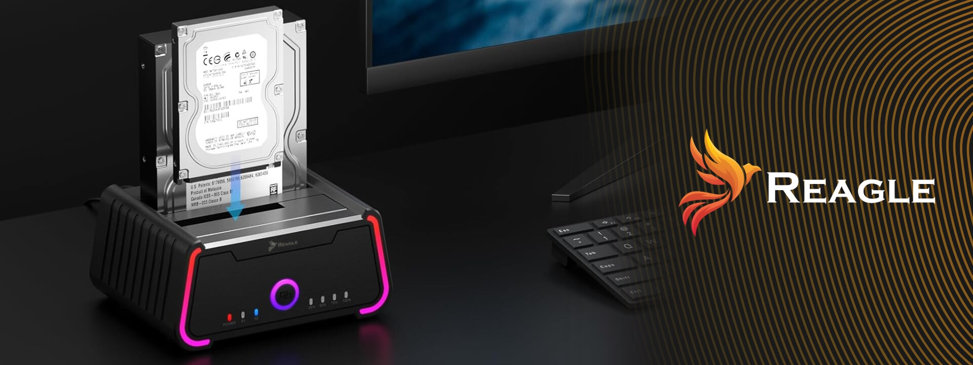 REAGLE Stacja Dokująca Klonująca Dysków 2,5”, 3,5” SATA 2x HDD SSD 2x 22TB_1