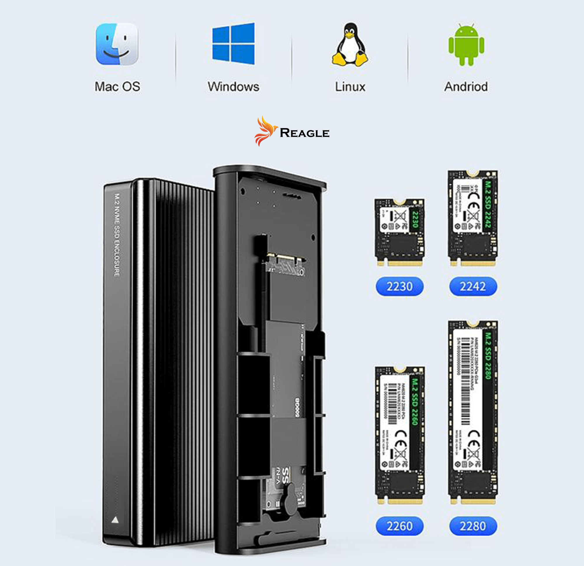 REAGLE OBUDOWA KIESZEŃ NA DYSK SSD NVME PCIe M.2 USB-C 4.0 Thunderbolt 4, 40 Gb/s_1