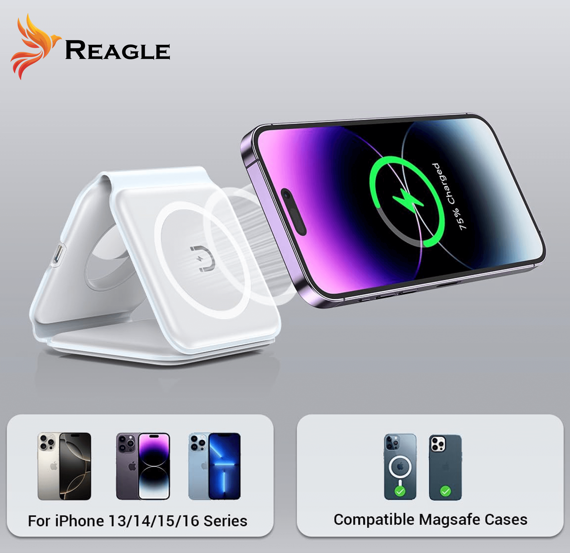 REAGLE SKŁADANA ŁADOWARKA INDUKCYJNA BEZPRZEWODOWA 3W1 MAGSAFE 15W IPHONE AIRPODS_1