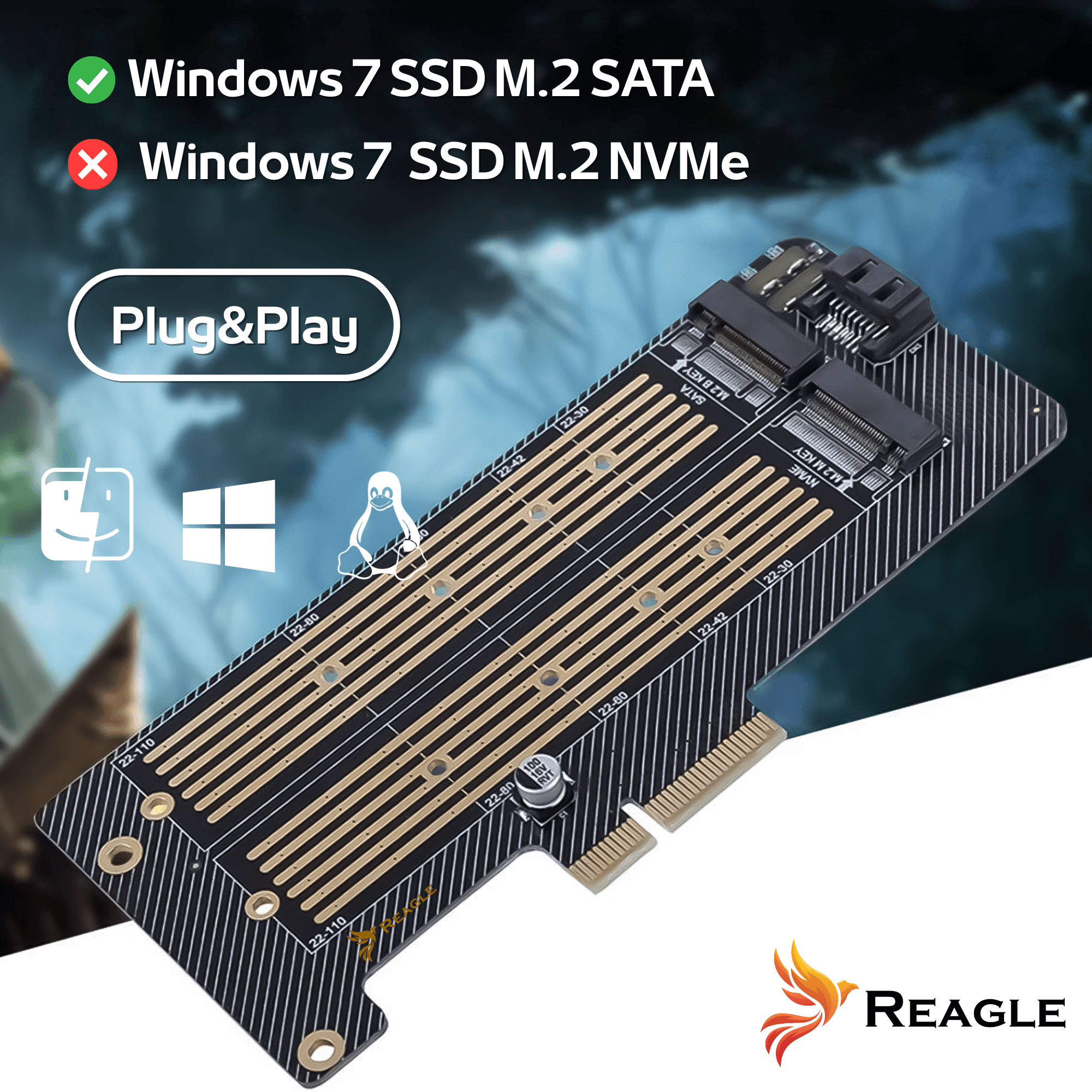 Reagle adapter M.2 NVMe SATA PCIe 4.0 karta SSD