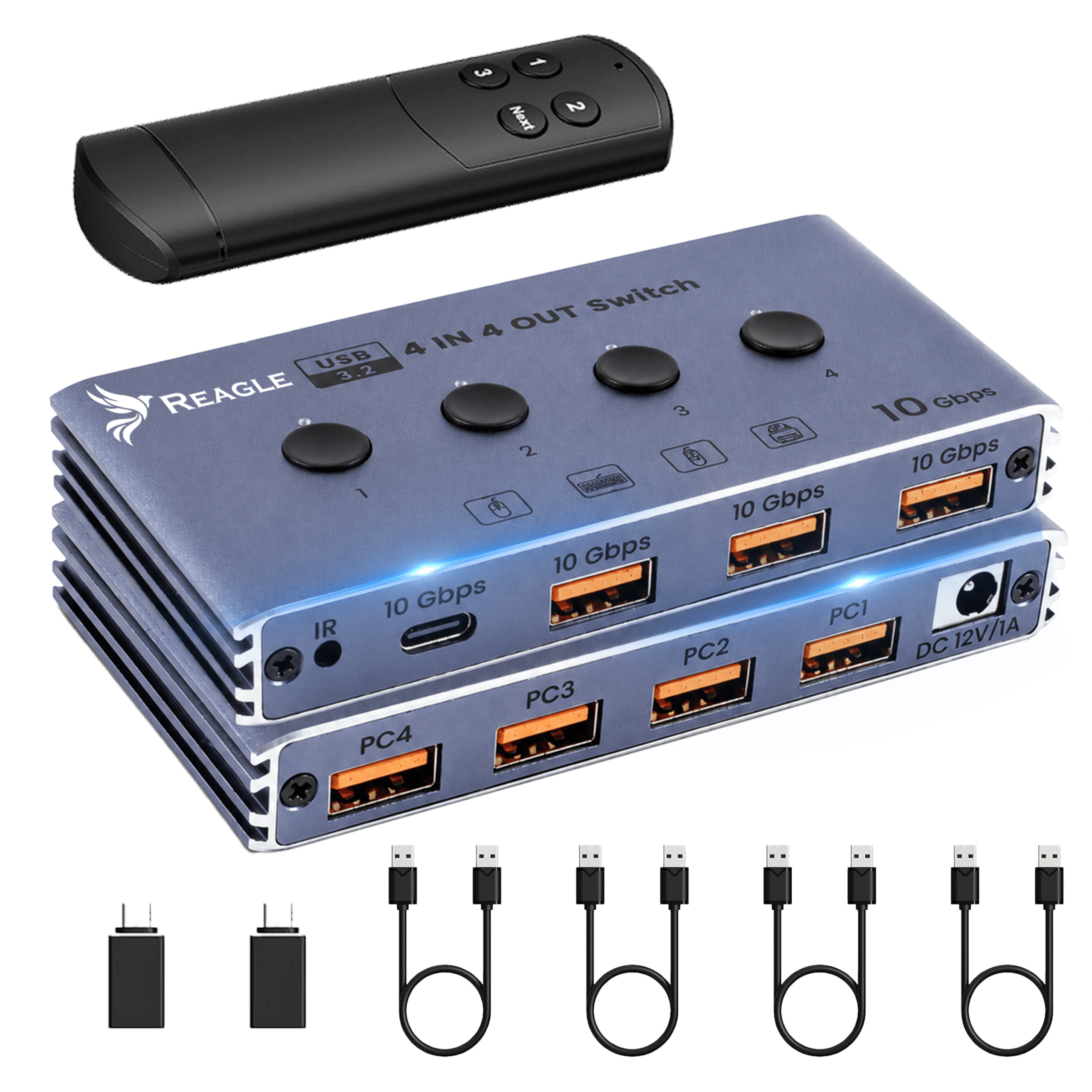 Przełącznik Switch USB 3.2 10Gbps KVM 4x4 z pilotem i 4 porty USB HUB